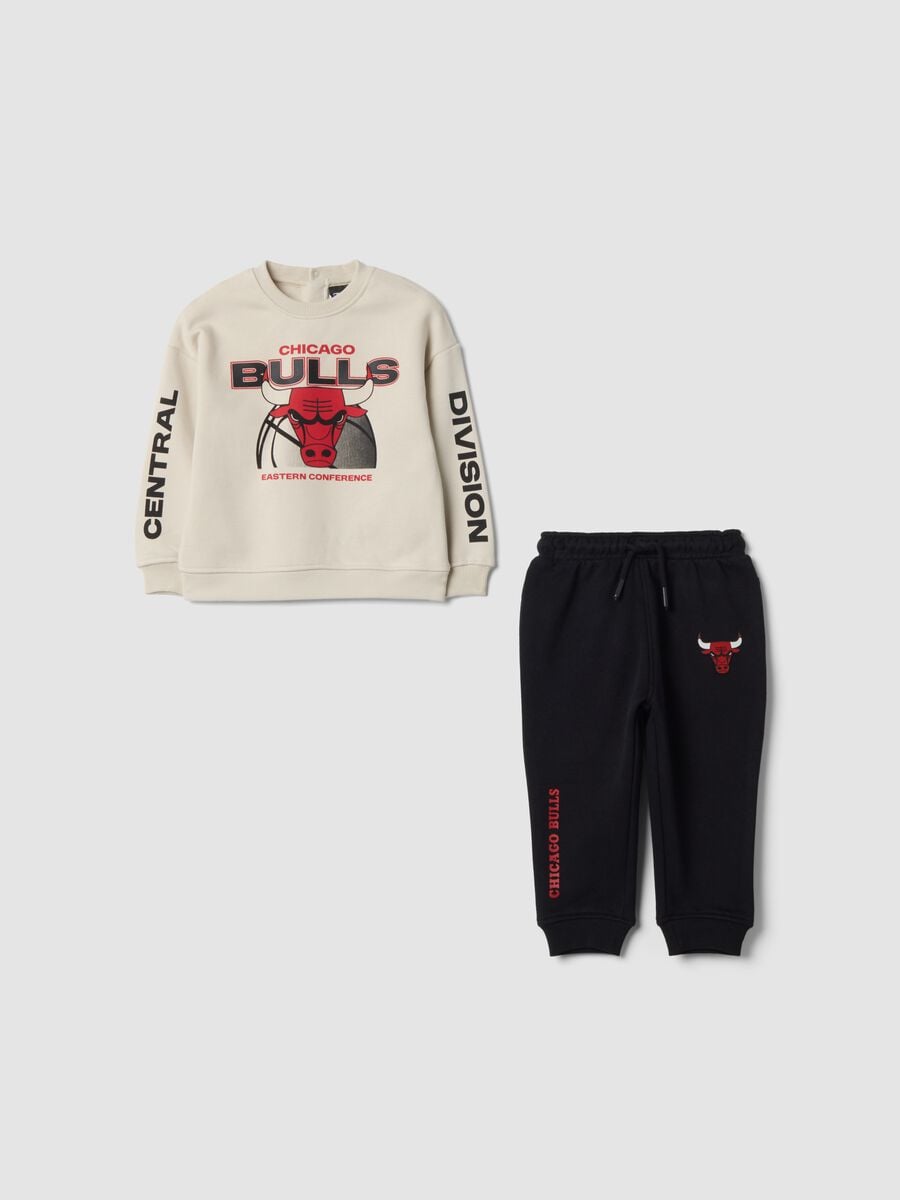 White cotton-blend jogging set with Chicago Bulls print_0