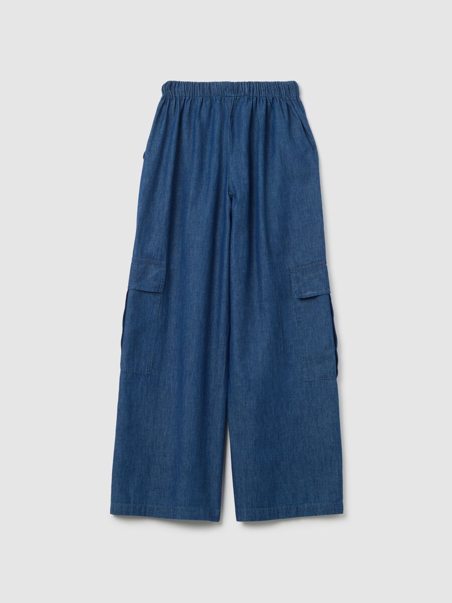 Girls' wide blue cargo trousers in pure cotton_1
