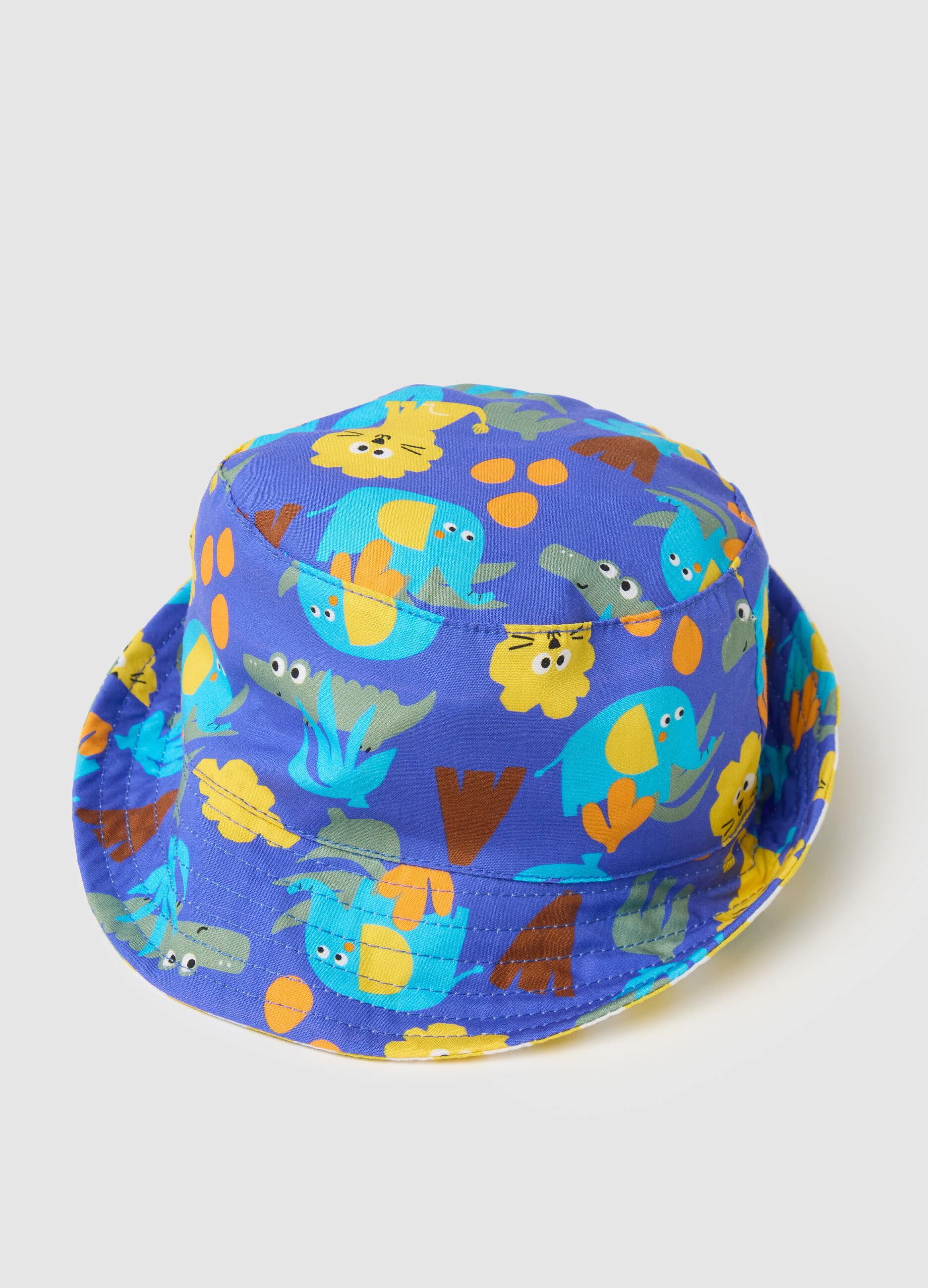Multicolour bucket hat for children in pure cotton with print