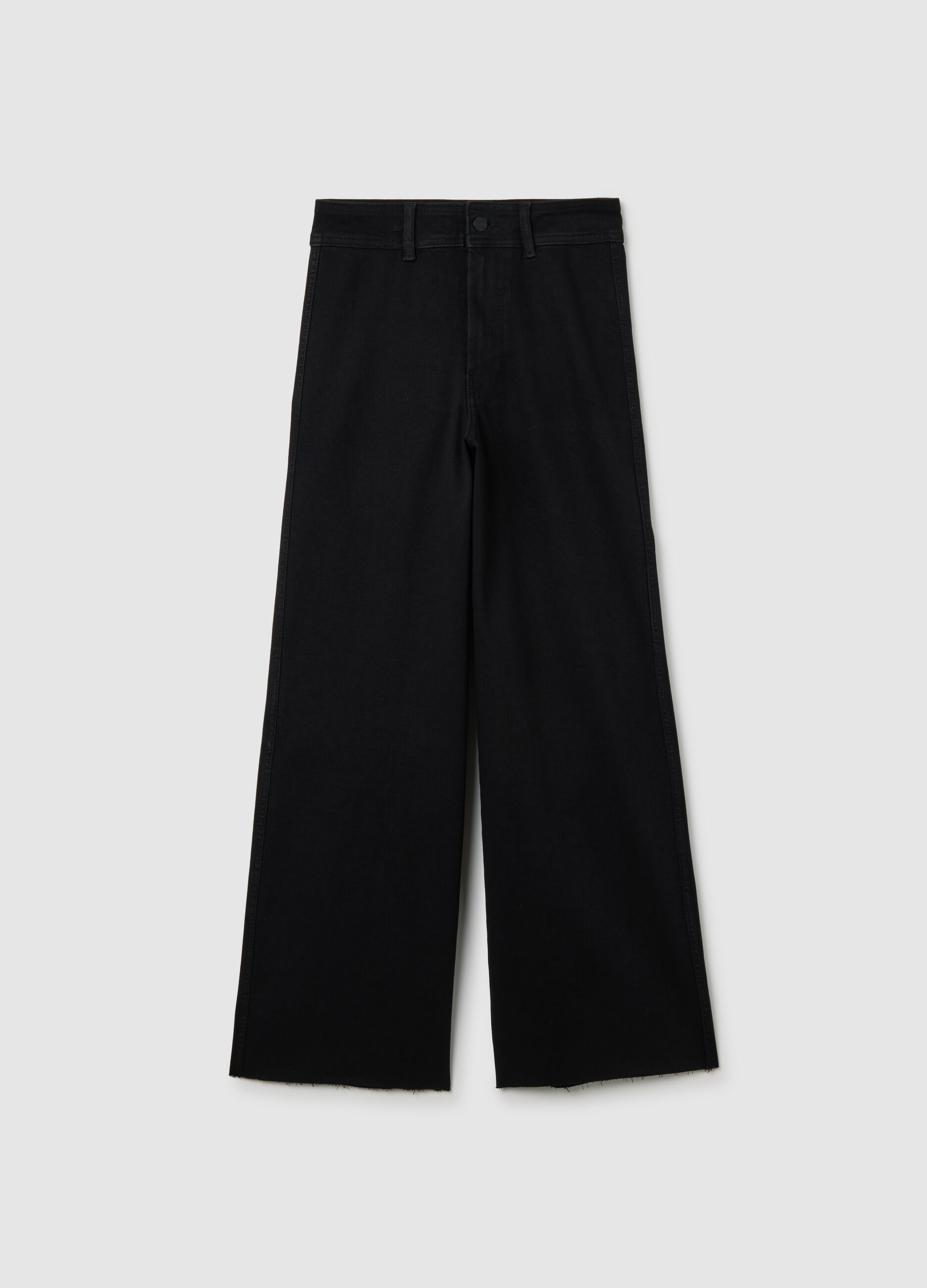 Black wide-leg trousers in stretch fabric