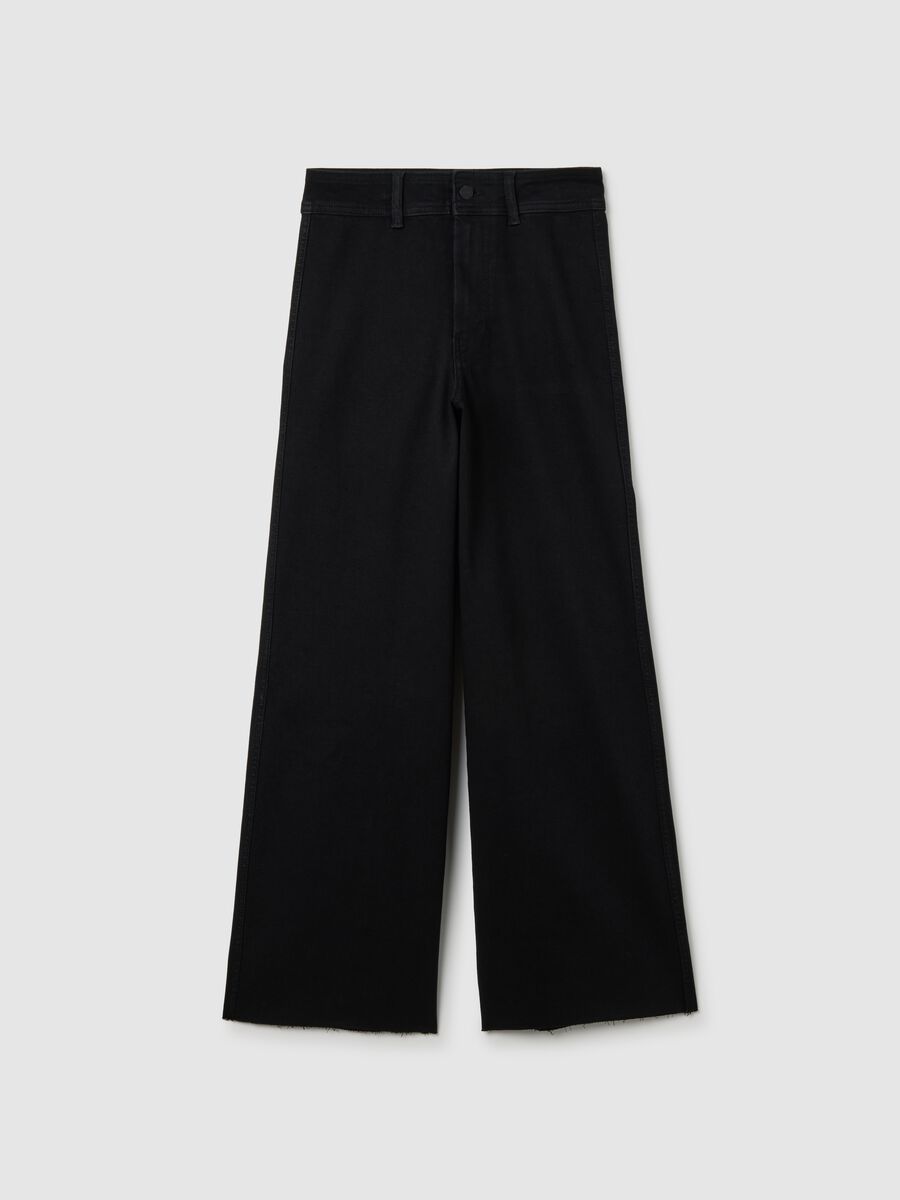 Black wide-leg trousers in stretch fabric_0