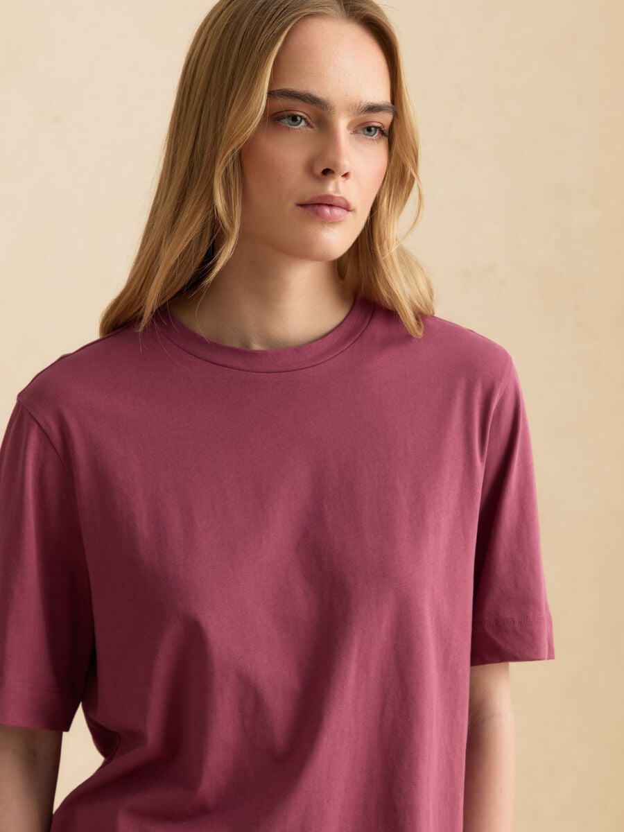 Purple short-sleeved pure cotton T-shirt_0