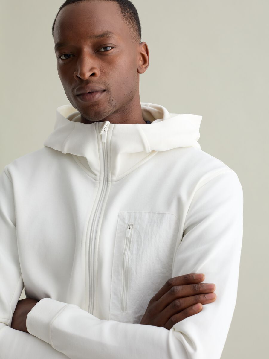 Full-zip sweatshirt in technical fabric with hood_1