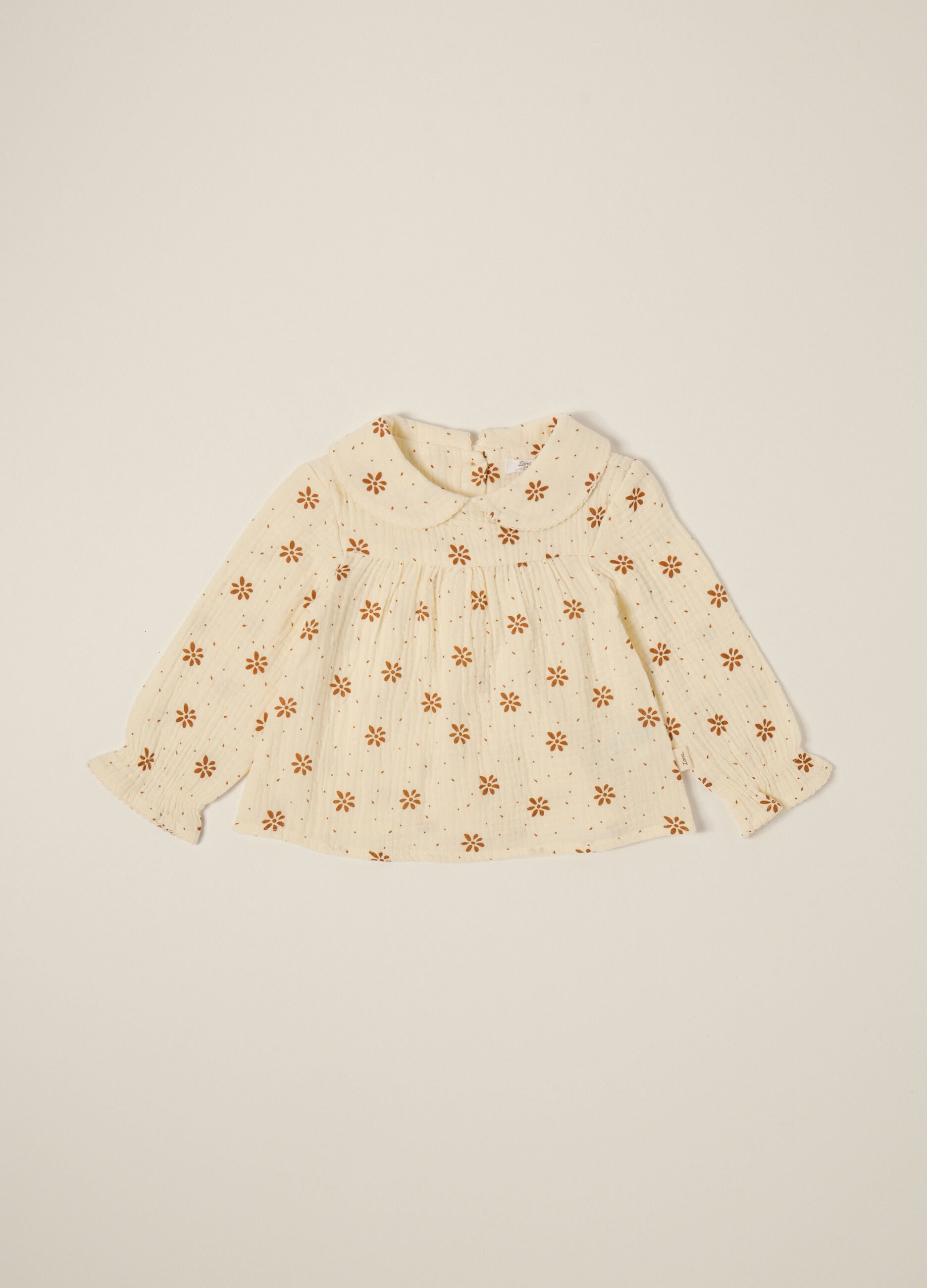 Long Sleeve Beige Shirt with Decorative Collar