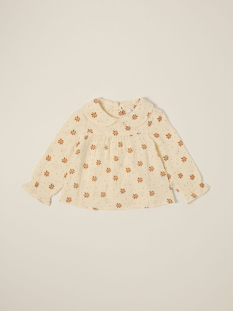 Long Sleeve Beige Shirt with Decorative Collar_0