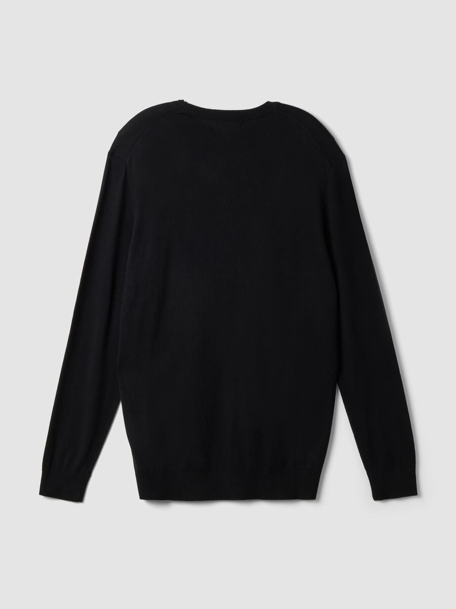 Maglia girocollo nera in misto viscosa regular fit_2