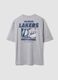 Grey pure cotton T-shirt with Lakers print_2