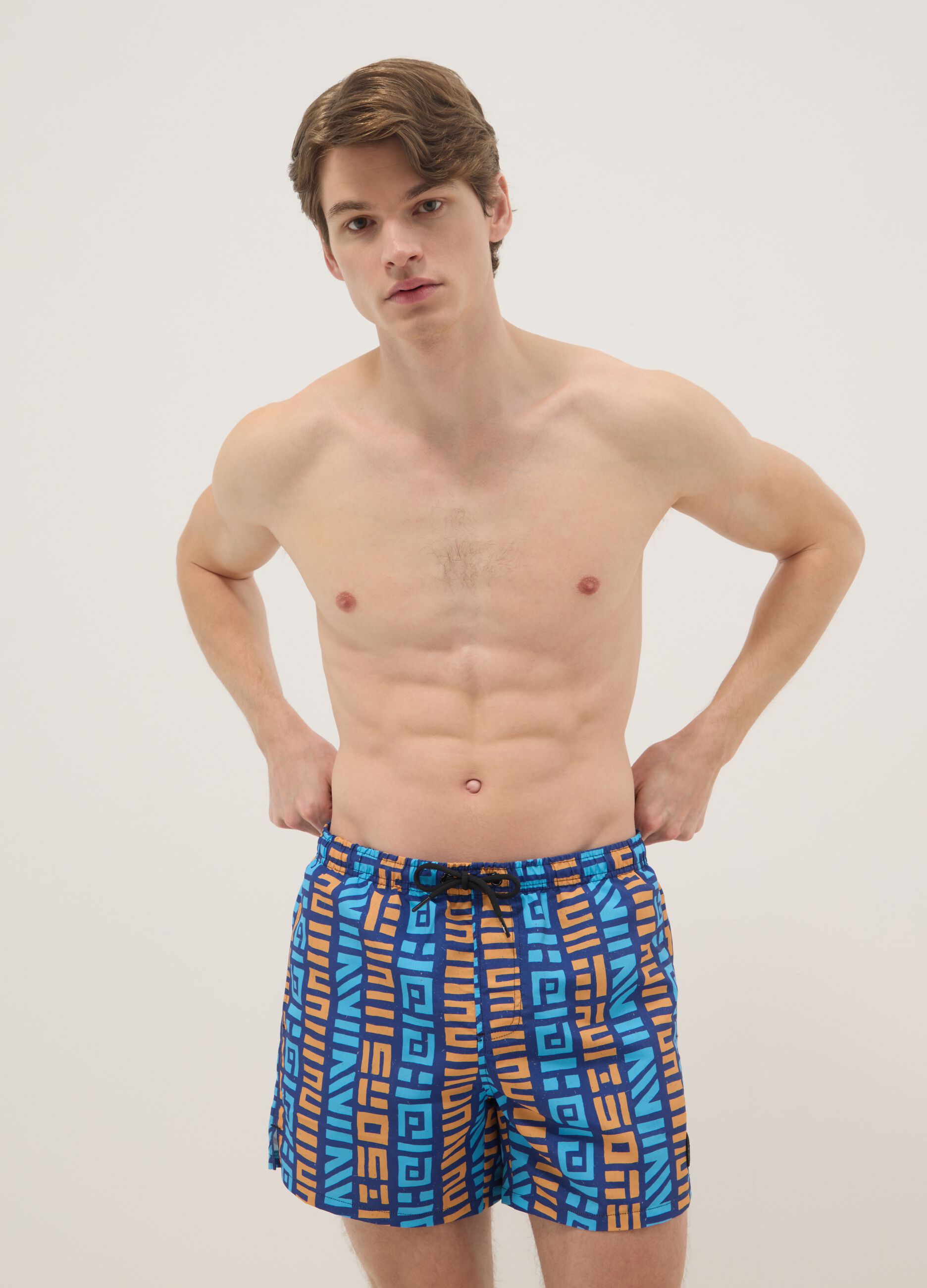 Multicolour geometric print swim shorts