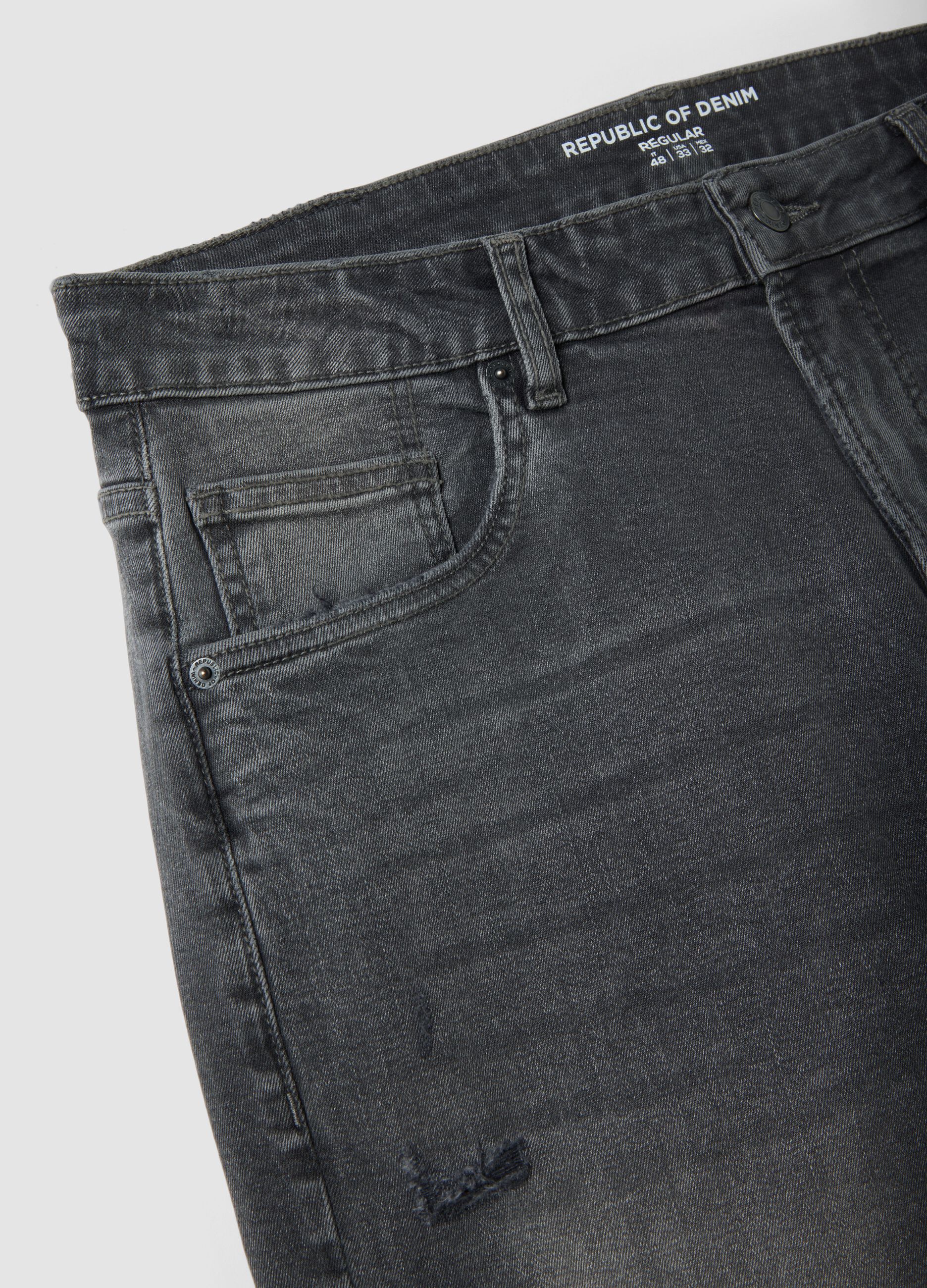 Regular-fit grey denim jeans in stretch cotton