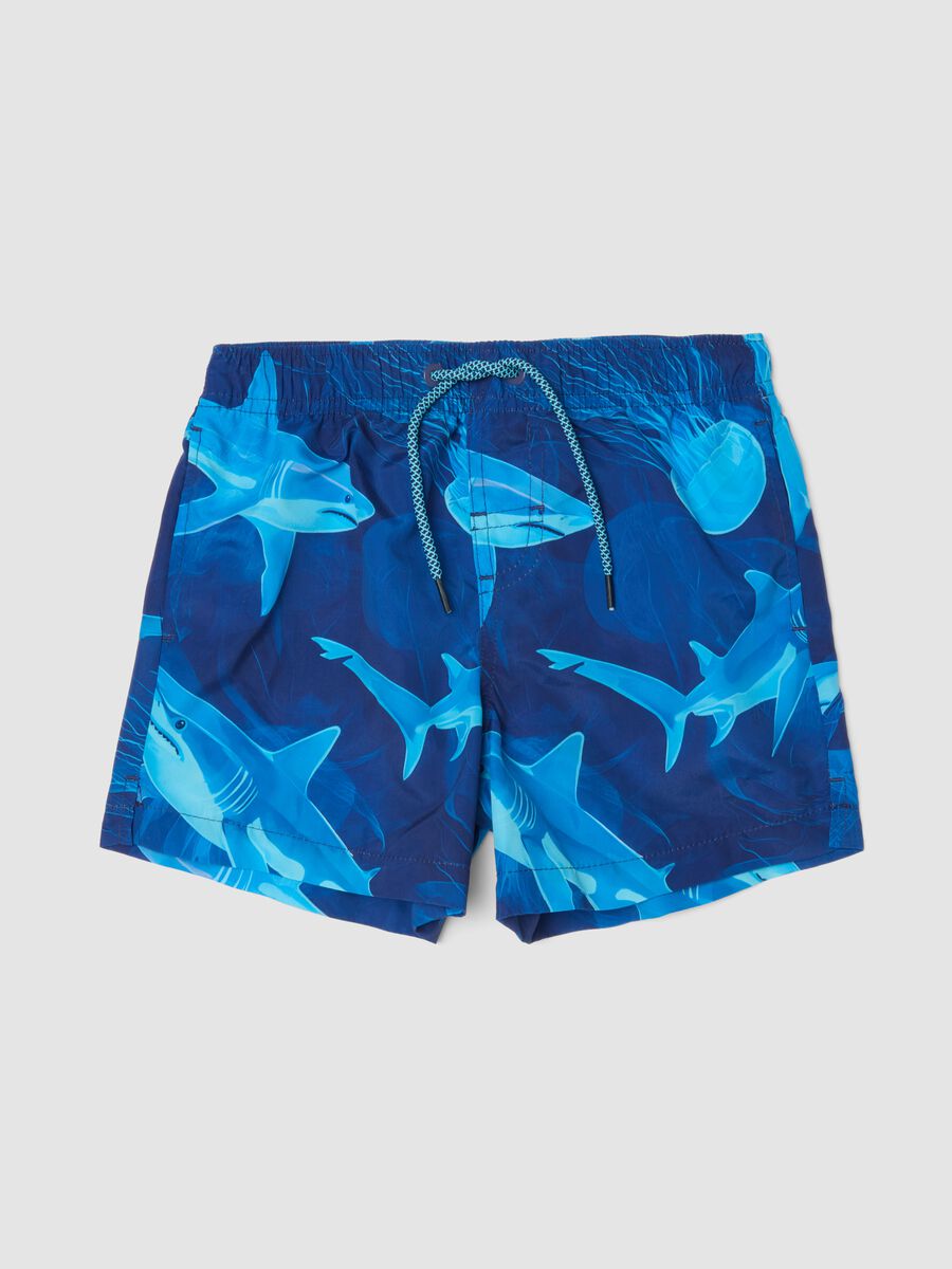 Blue shark-print swim shorts_0