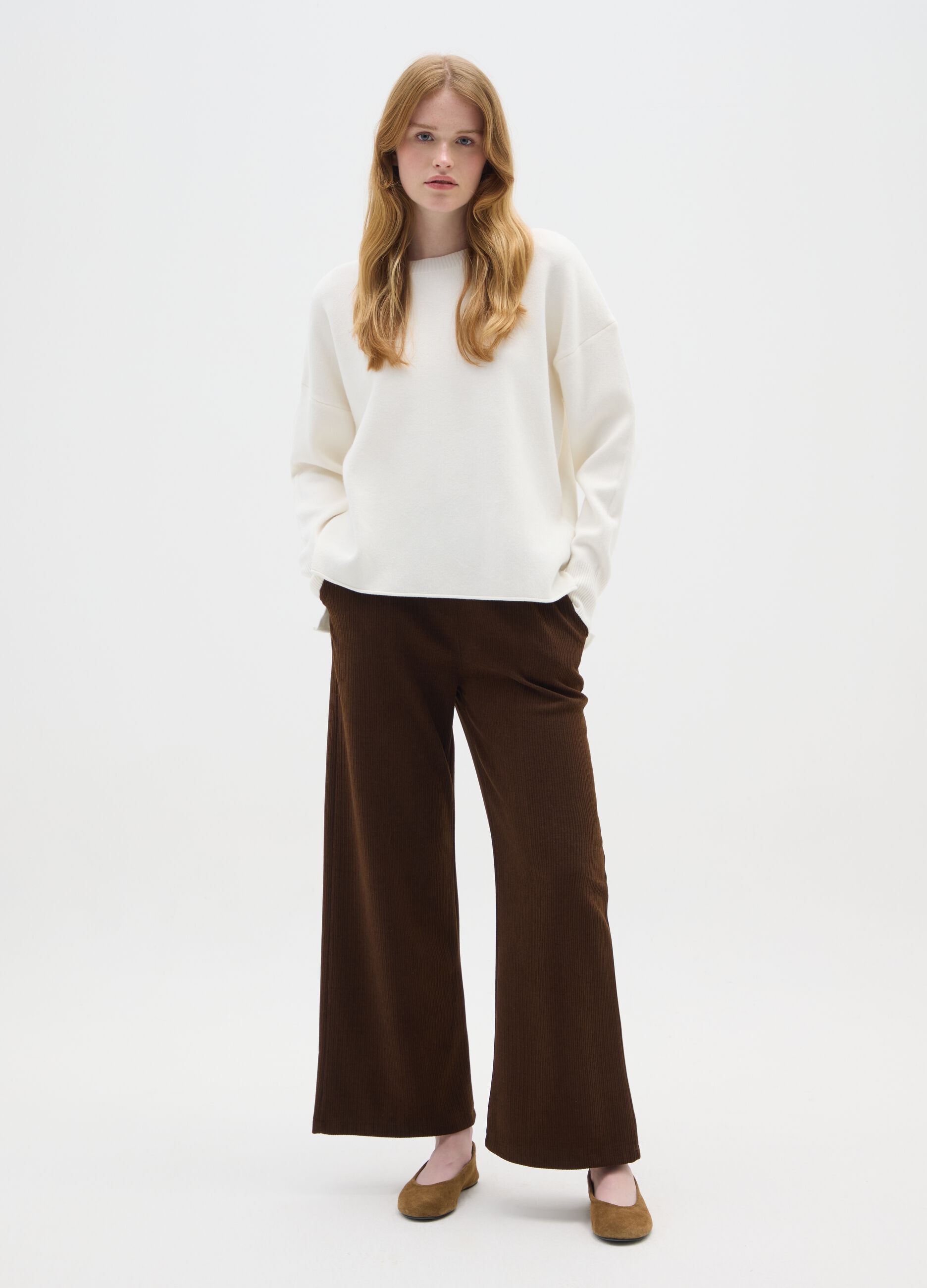 Brown Wide Leg Trousers Regular Fit
