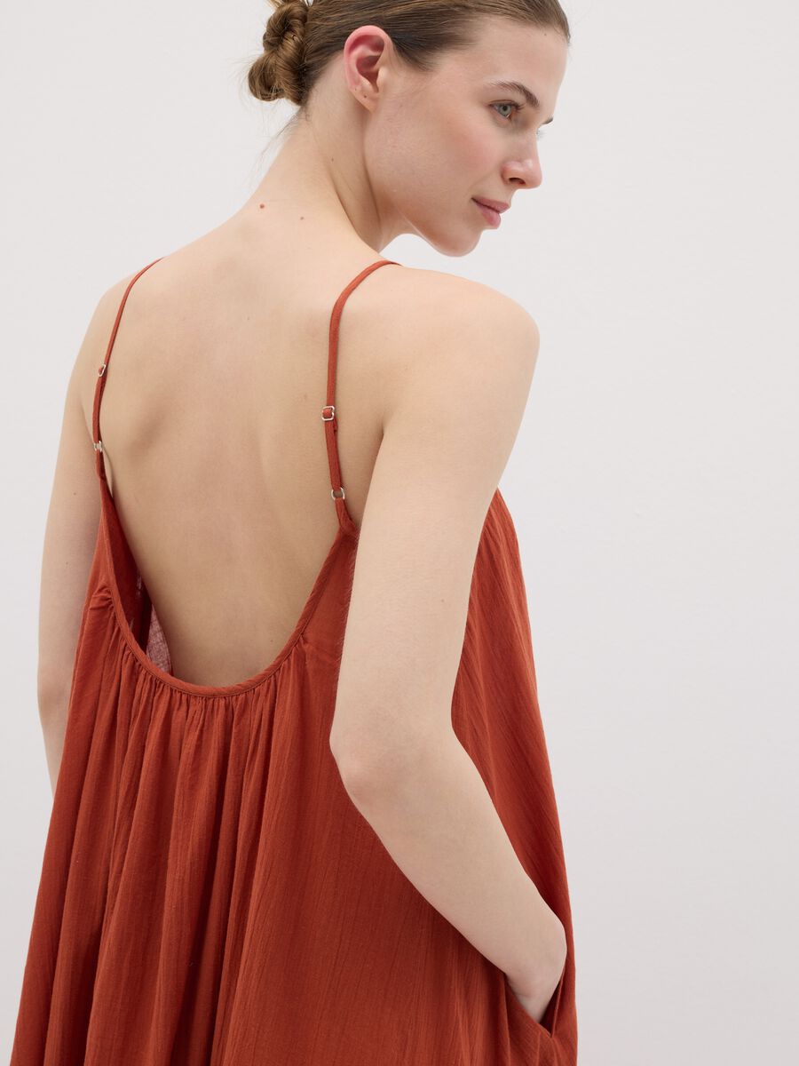 Women's orange full-length sleeveless dress in 100% cotton_2