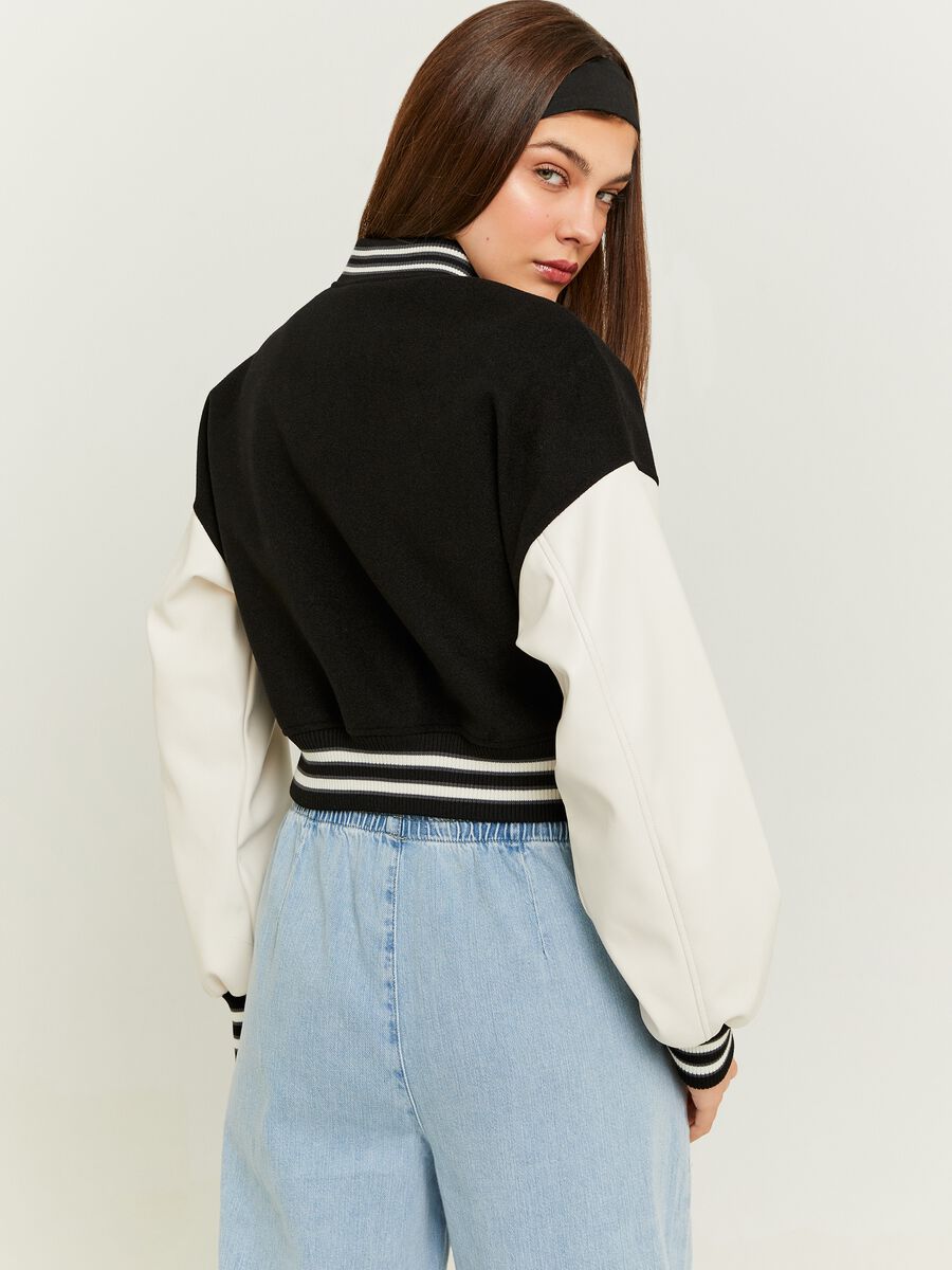 Varsity bomber jacket with glossy-effect sleeves_1