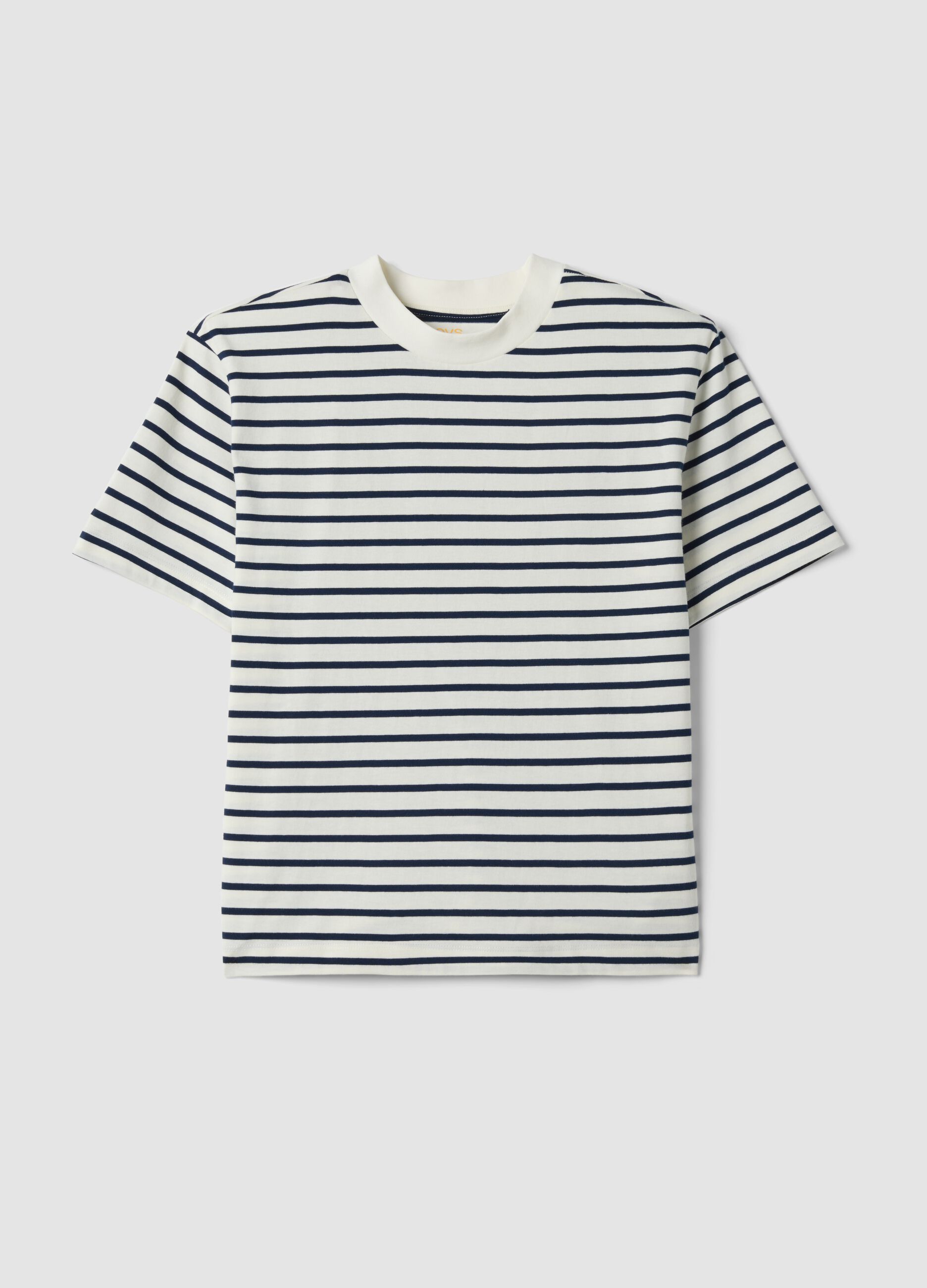 Blue pure cotton striped T-shirt