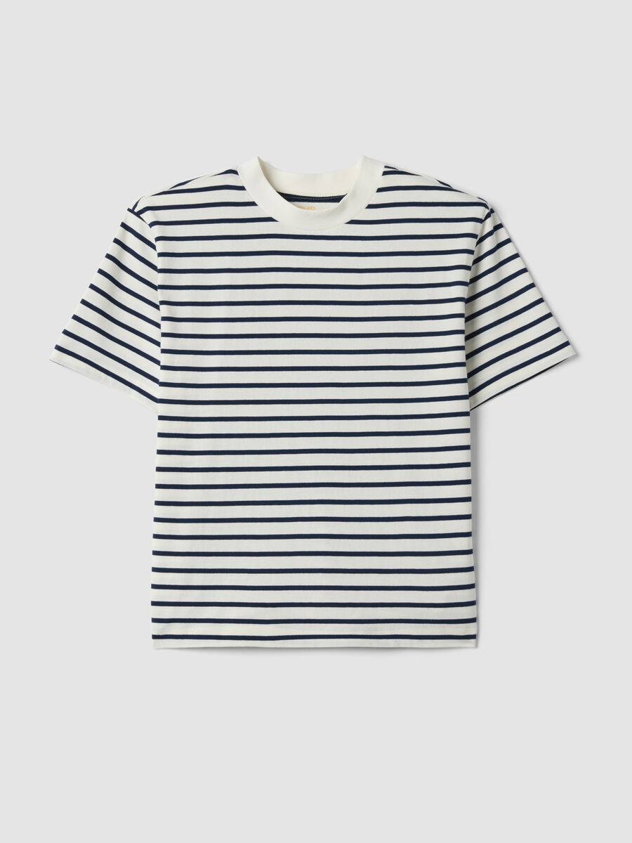 T-shirt blu in puro cotone a righe_4