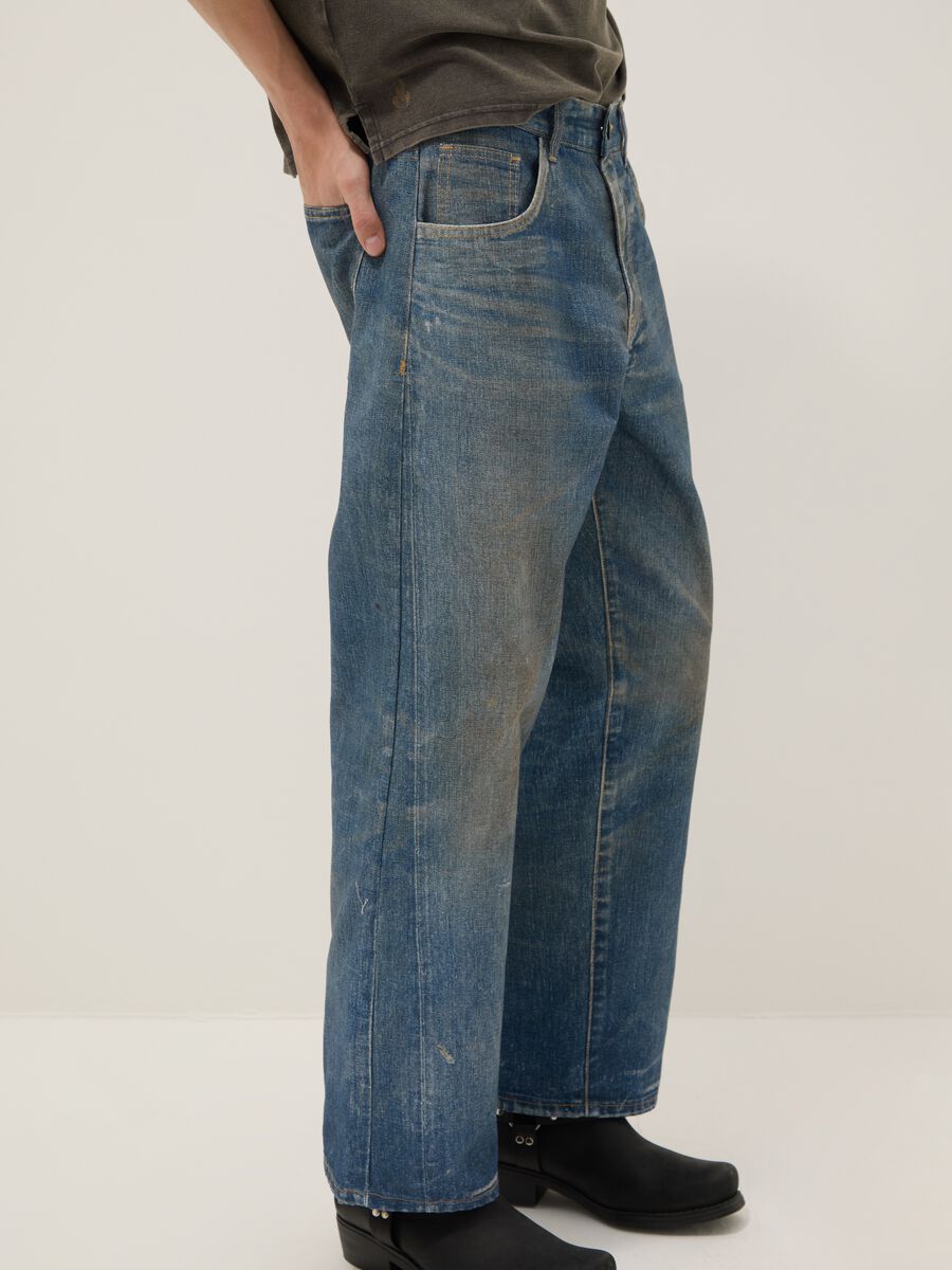 Jeans baggy in puro cotone denim con stampa vintage_3