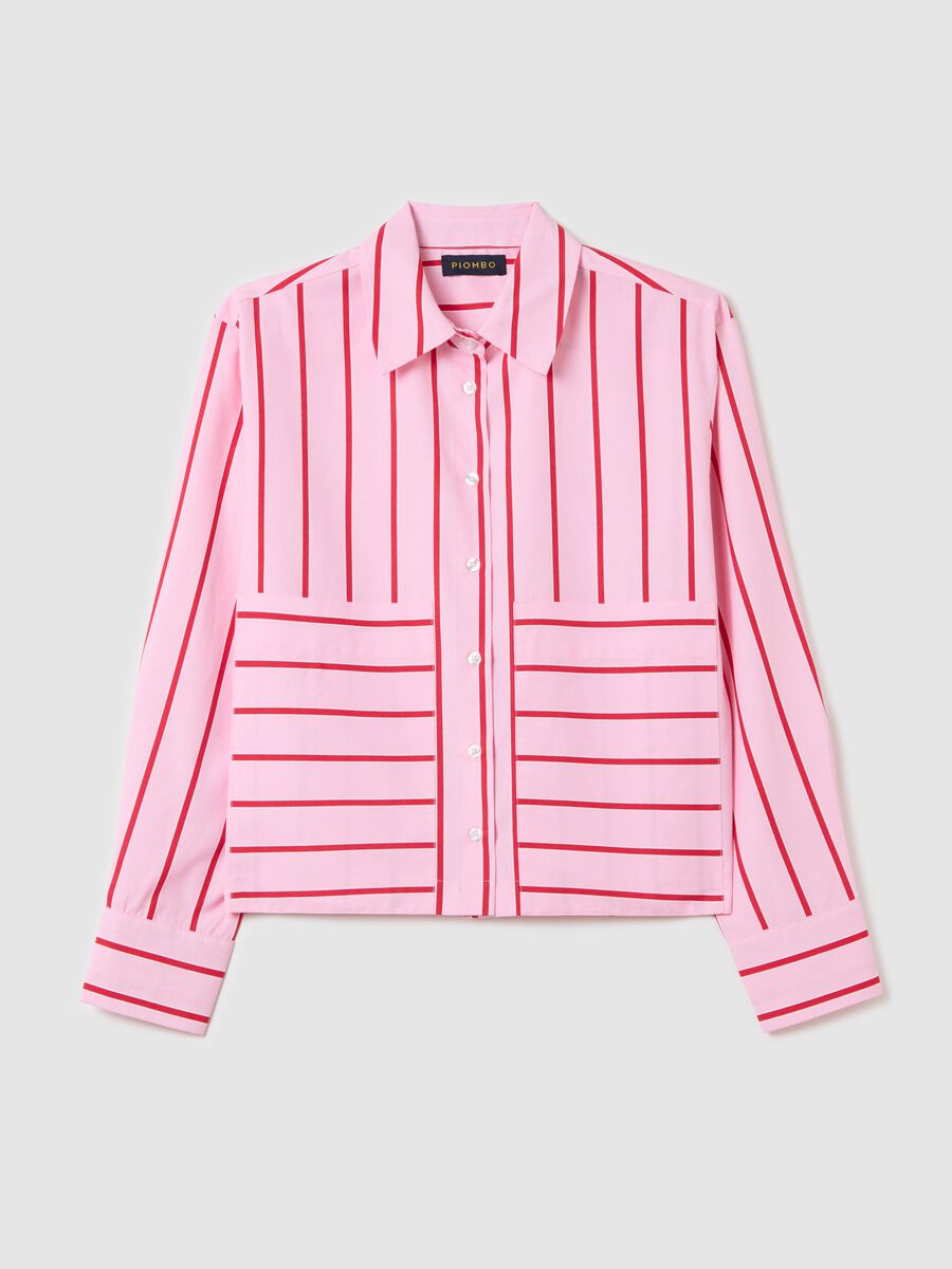Pink boxy-fit shirt in poplin with striped pattern_4