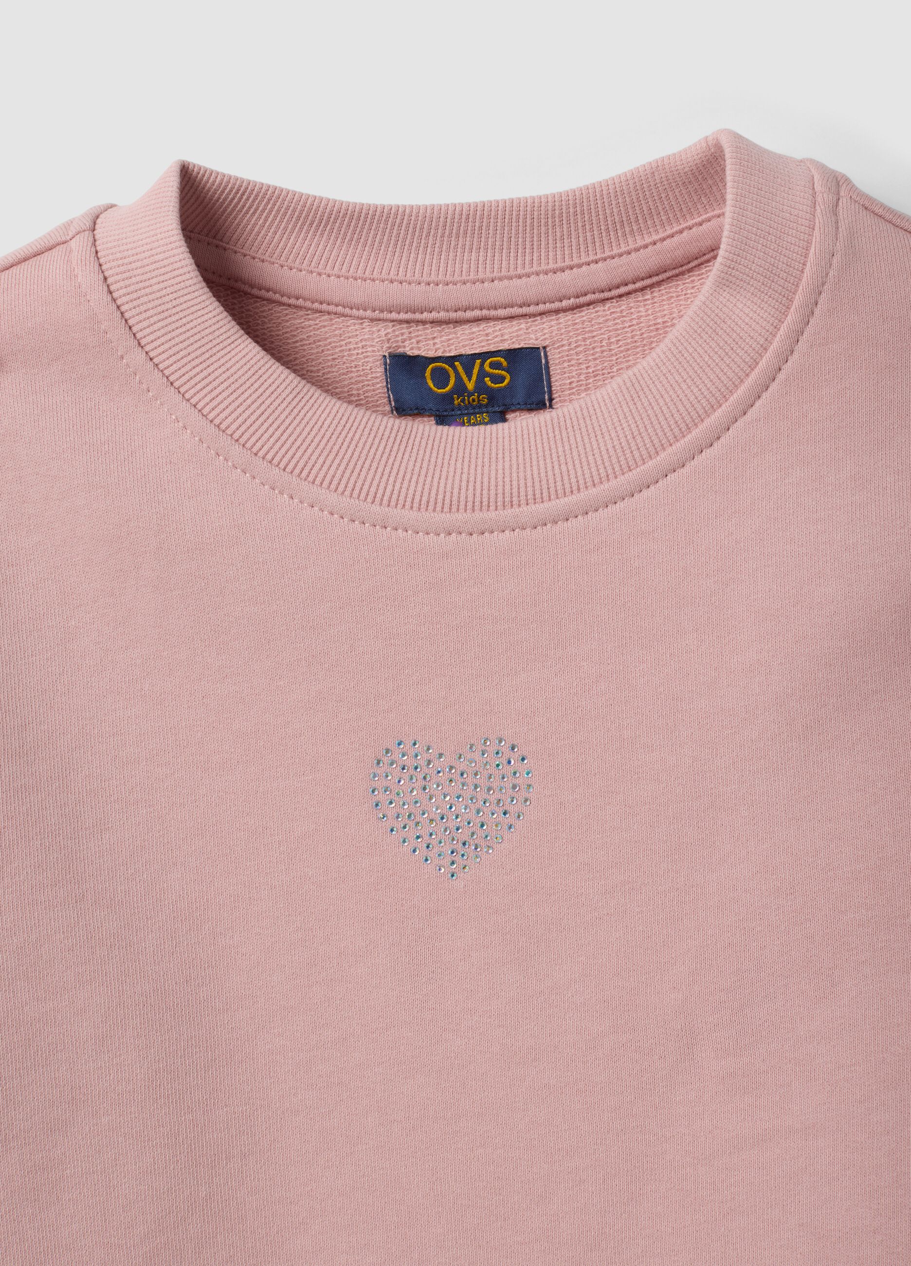 Pink pure cotton crew-neck sweatshirt with heart for girls