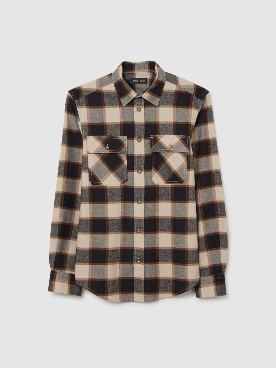 Multicolour long sleeve check shirt in pure cotton regular fit_0