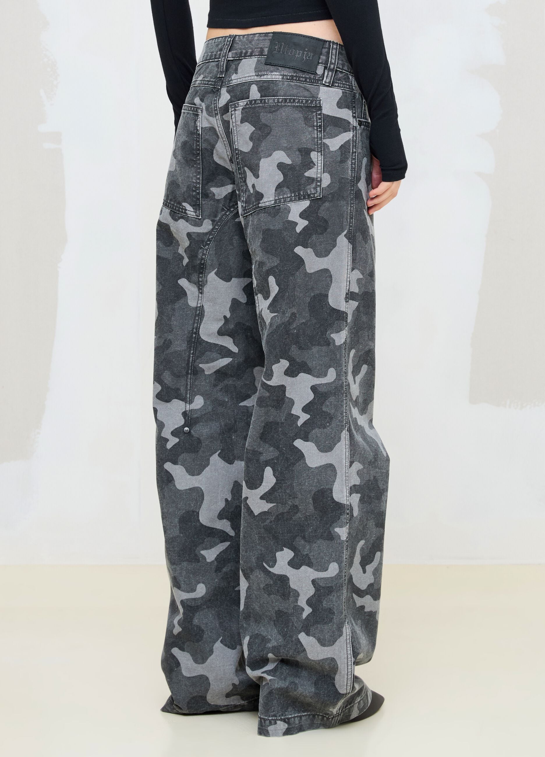 Dark Camo Wide-Leg Denim