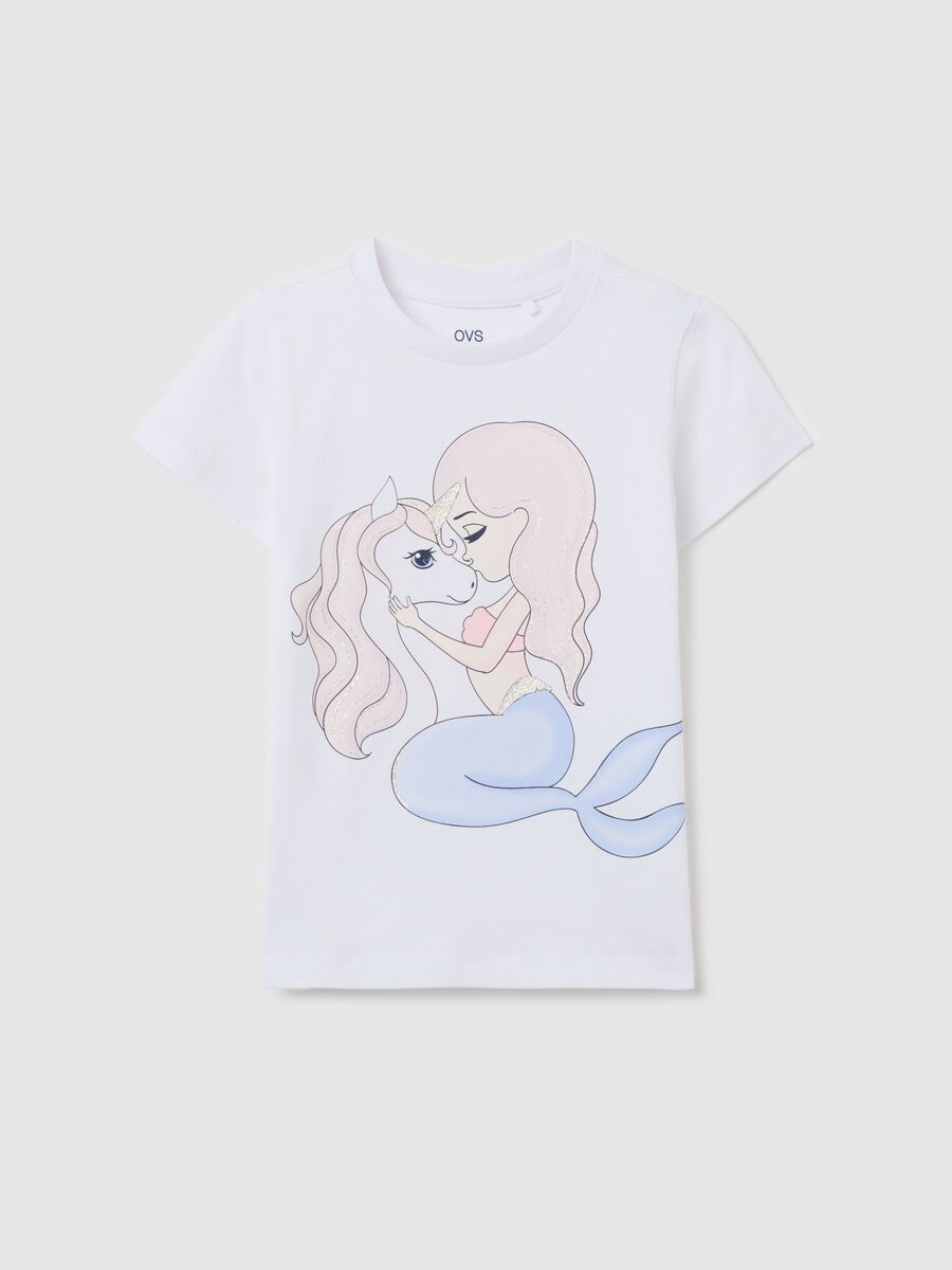 White T-shirt with mermaid and unicorn print OVS Kids_0