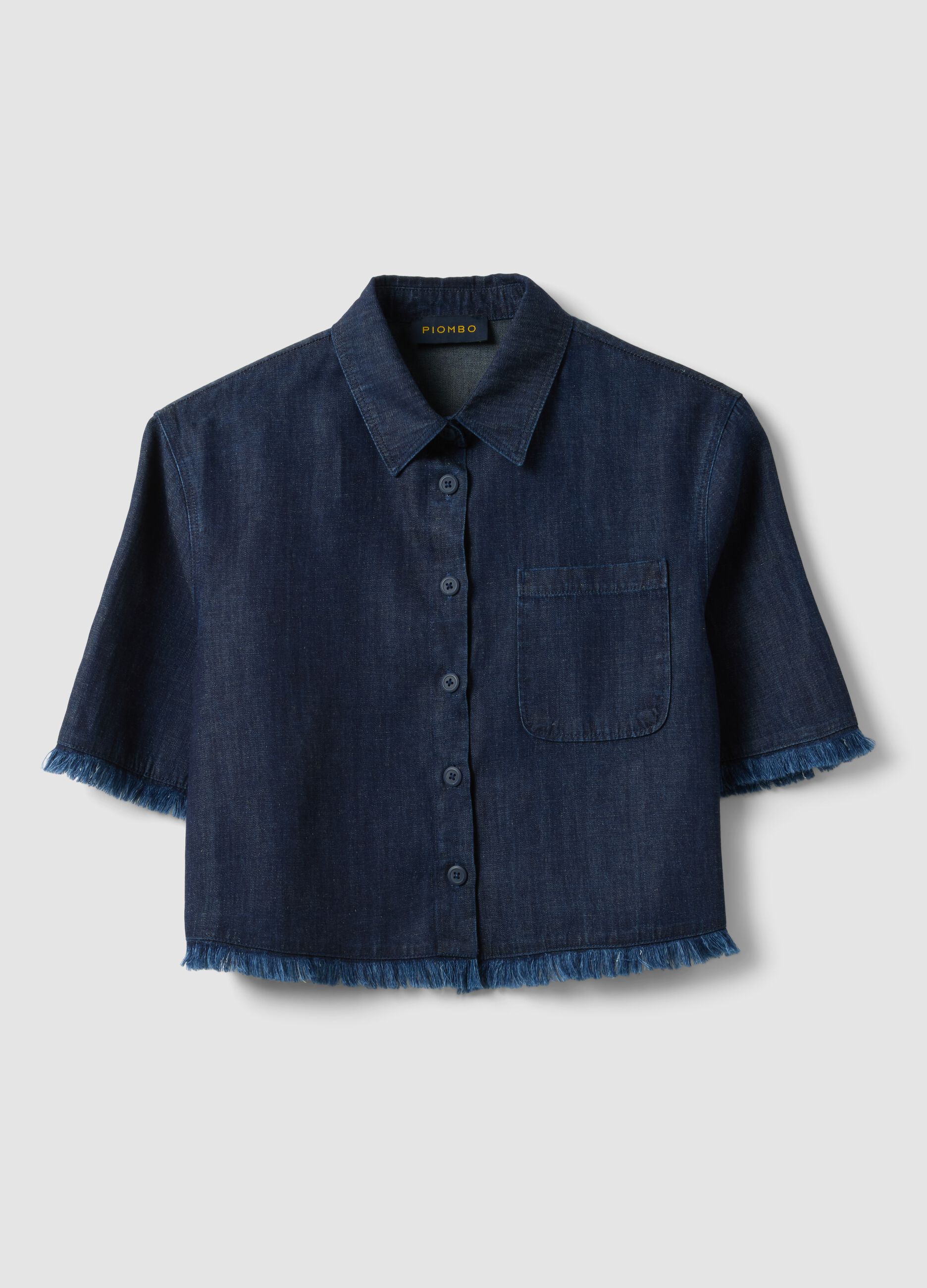 Blue denim shirt in cotton blend, oversized fit with frayed hem