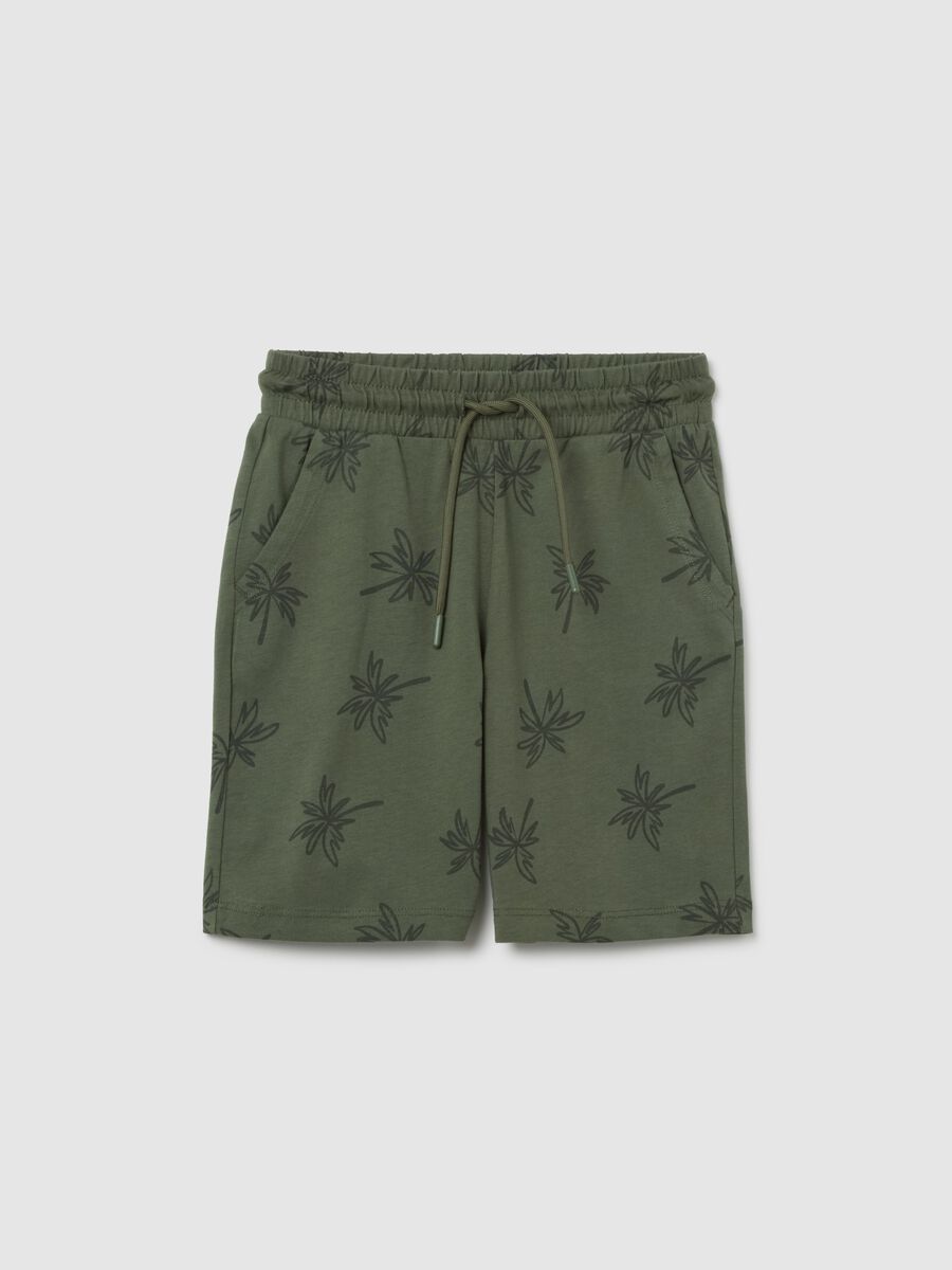 Children's green cotton regular fit shorts with leaf print_0