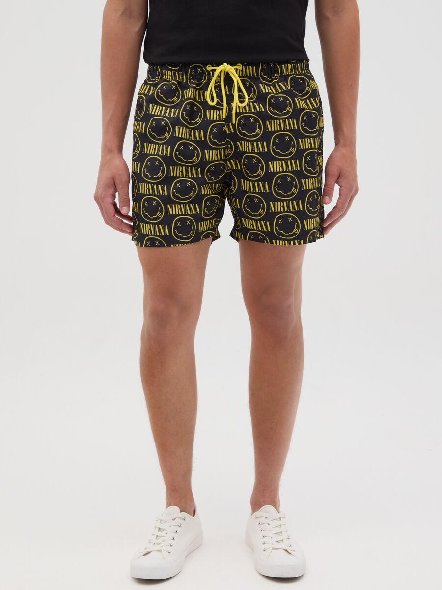 Black swimming trunks with Nirvana logo_1