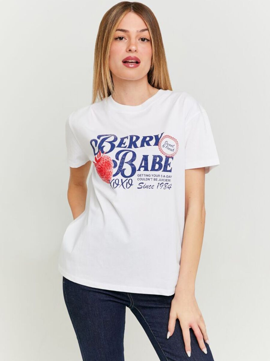 T-shirt da donna in cotone elasticizzato bianca_0