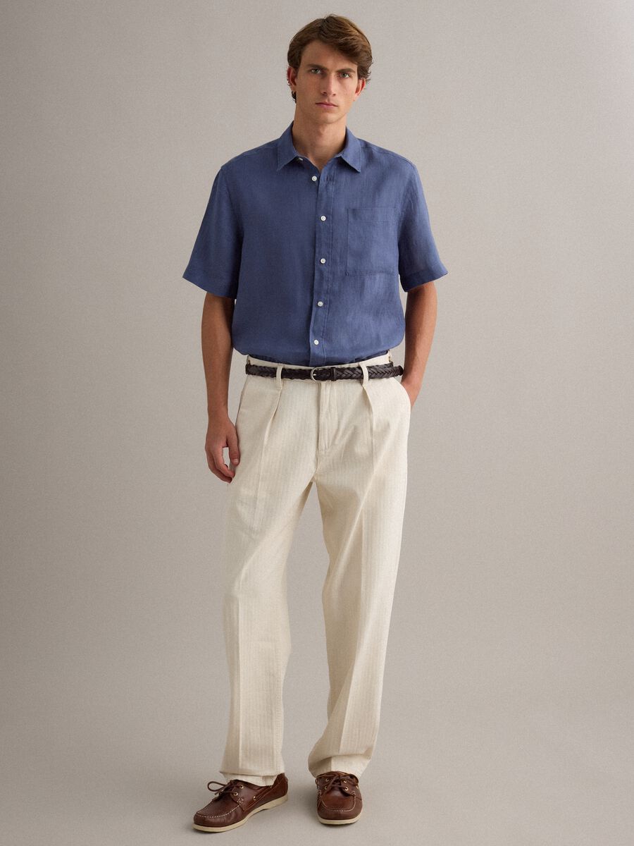 Camicia blu in puro lino regular fit_2