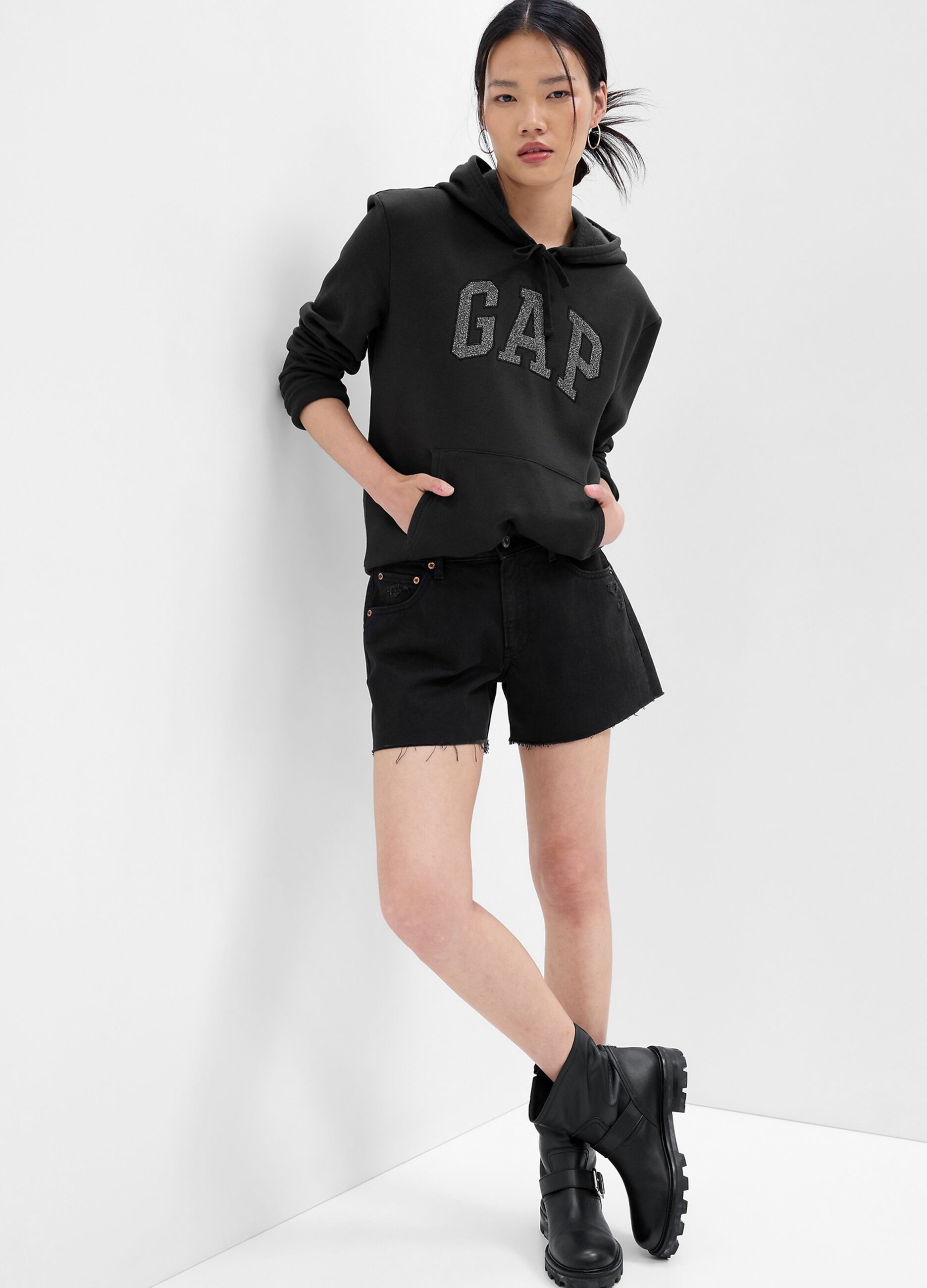 French terry sweatshirt with glitter logo embroidery