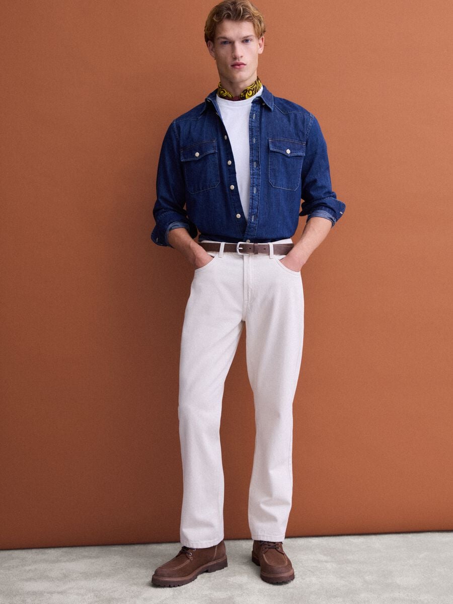 Jeans beige in puro cotone straight fit_0