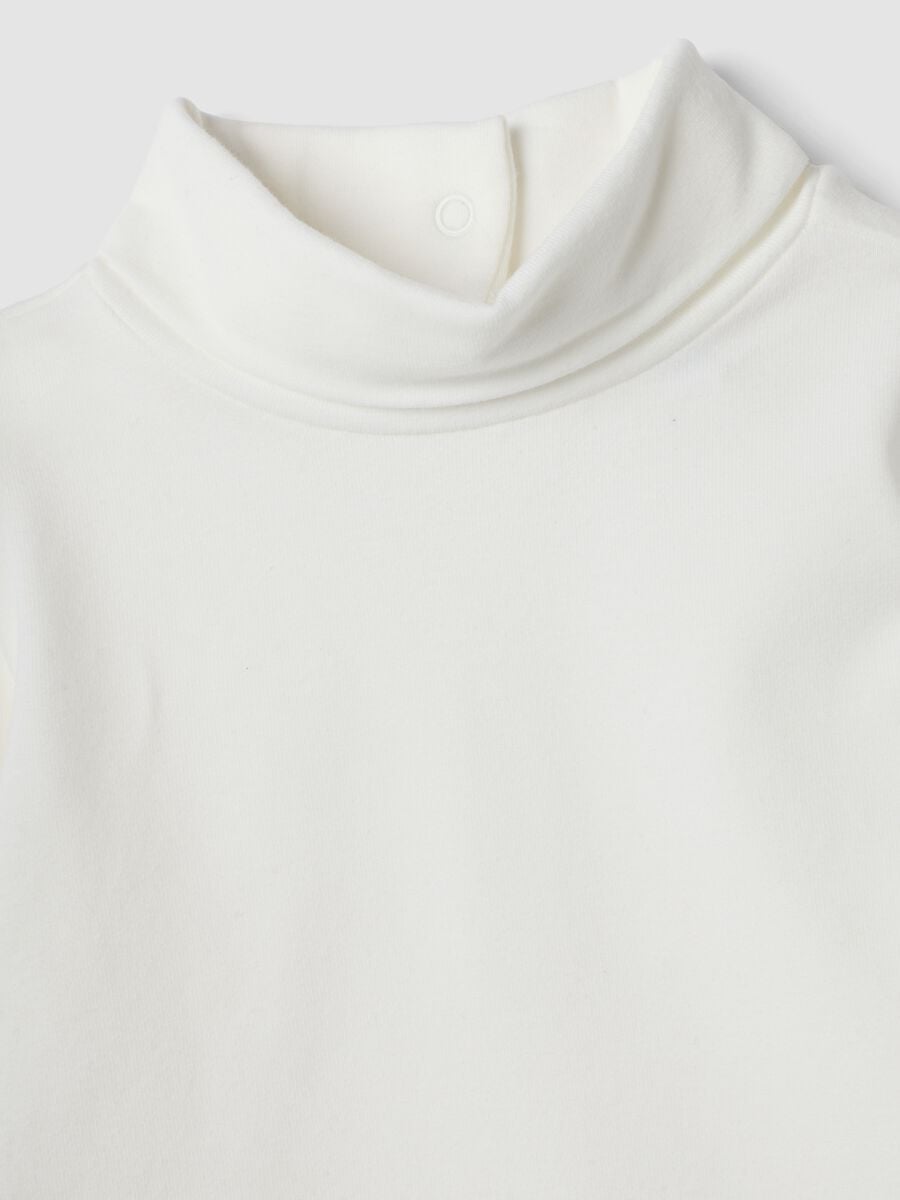 White organic stretch-cotton T-shirt with mock neck_2