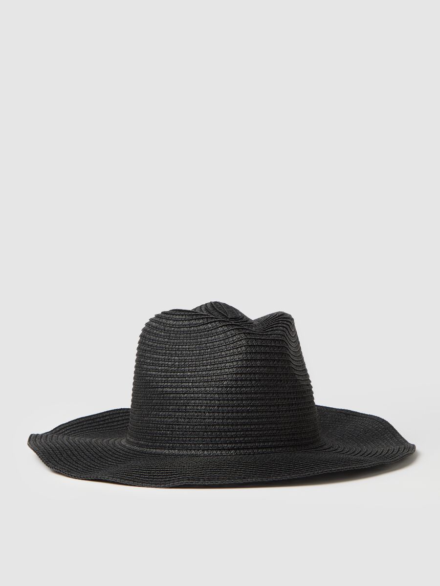 Women's hat in pure black paper fabric_0