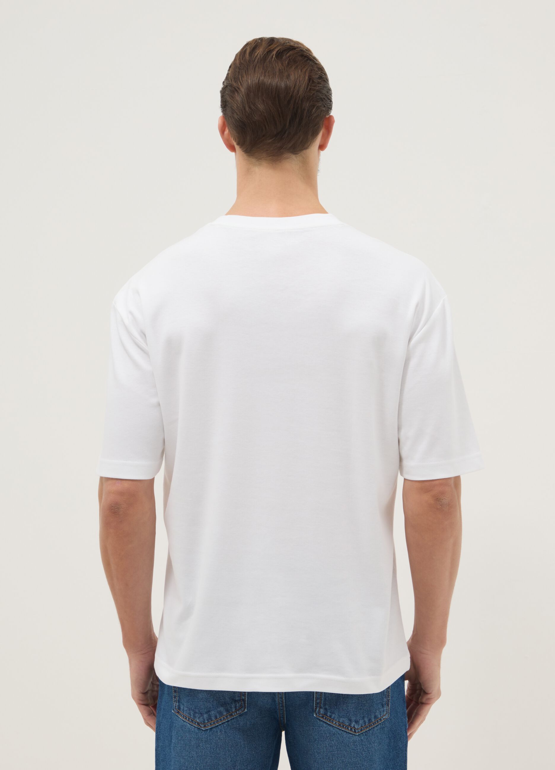 White pure cotton short-sleeve T-shirt, relaxed fit