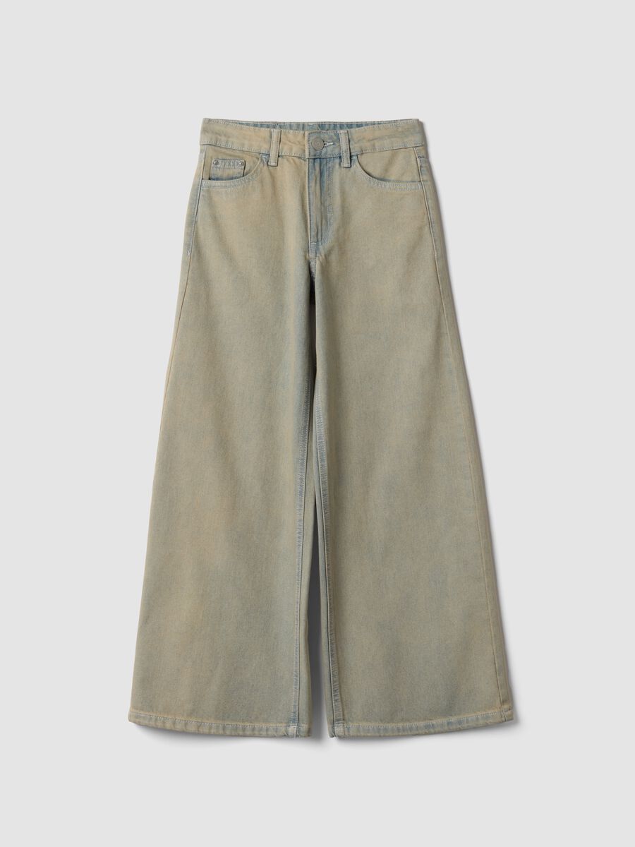 Jeans grigi wide leg in puro cotone per ragazza_0
