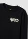Black organic cotton T-shirt with &ldquo;Hyped&rdquo; print for boys_4