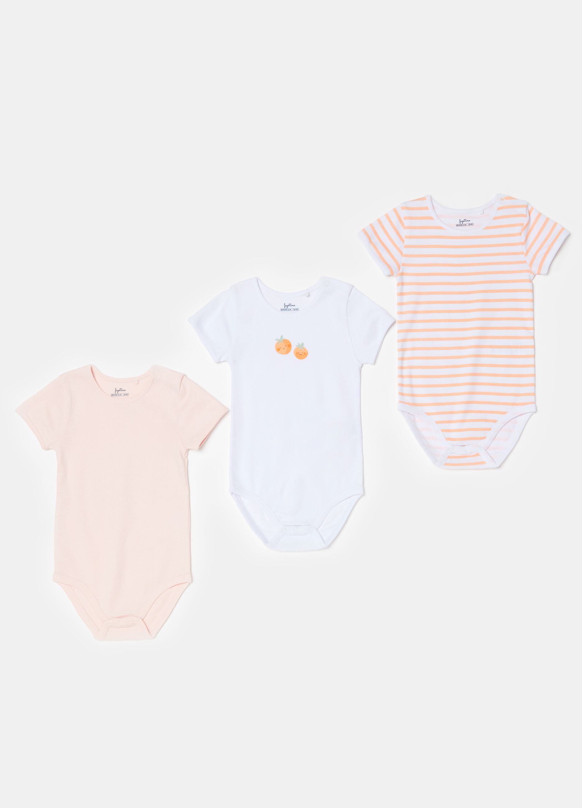 Three-pack short-sleeved bodysuits with print