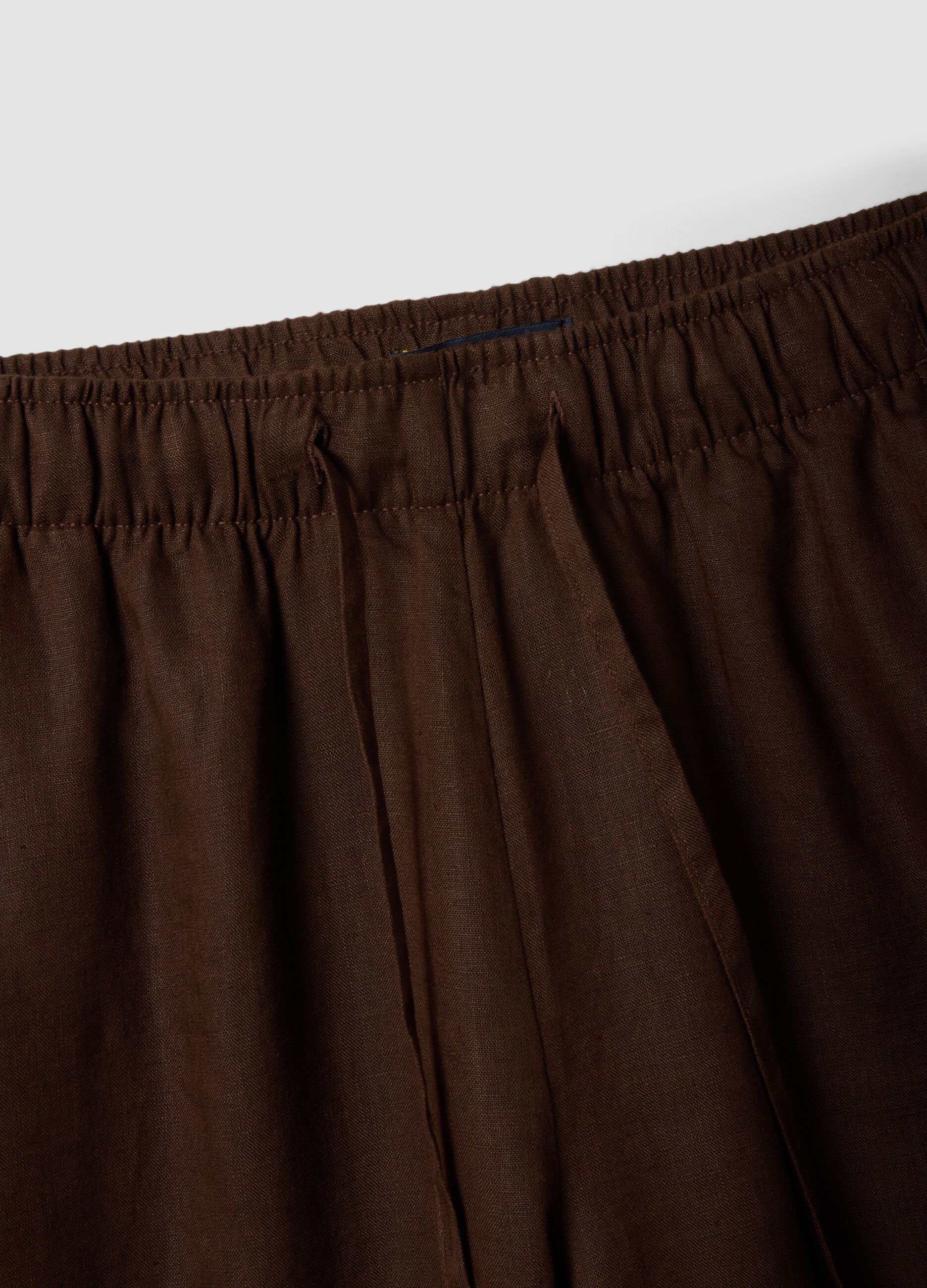 Brown pure linen drawstring trousers, straight fit