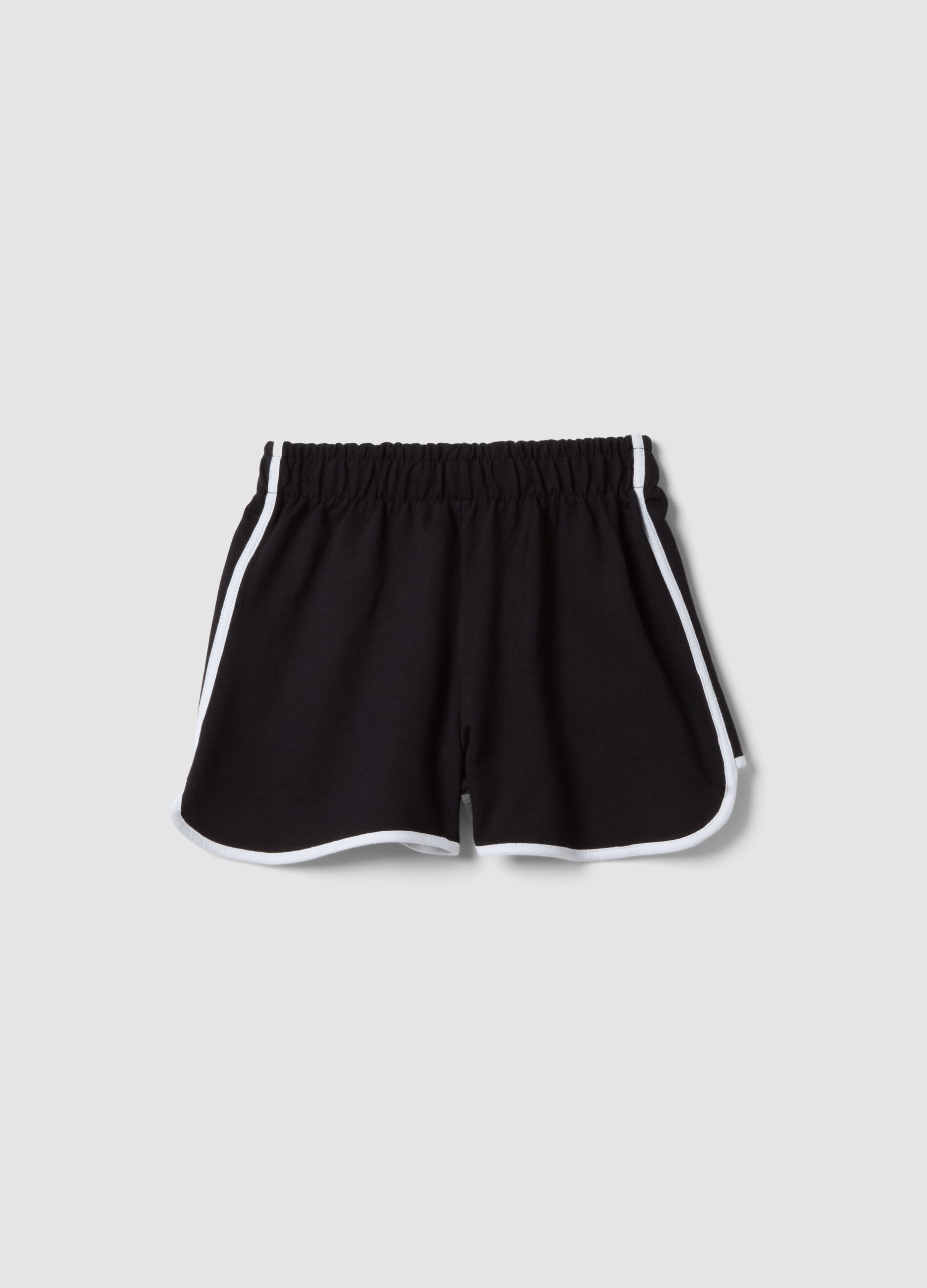 Black cotton-blend shorts with elasticated waist