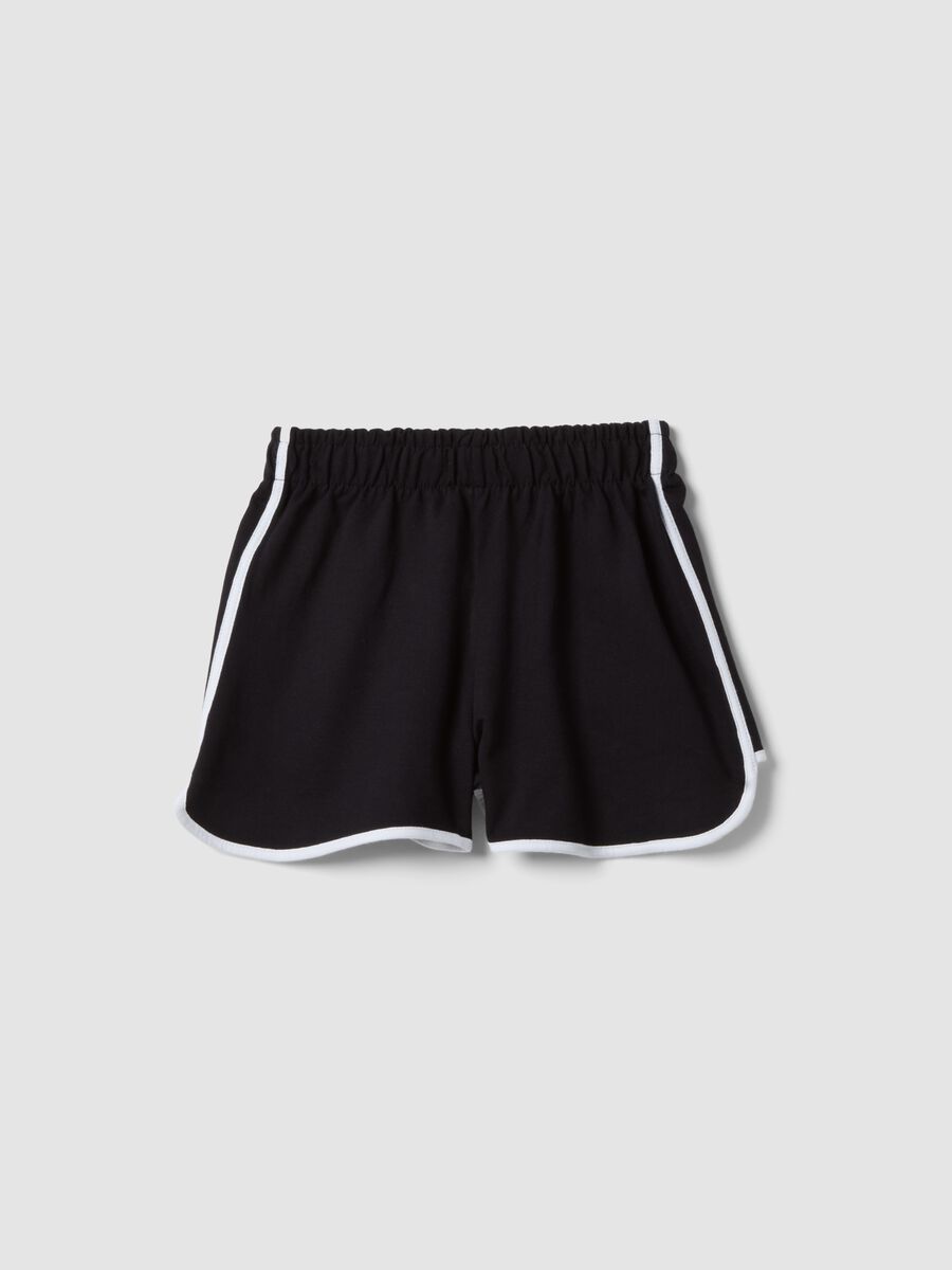 Black cotton-blend shorts with elasticated waist_1