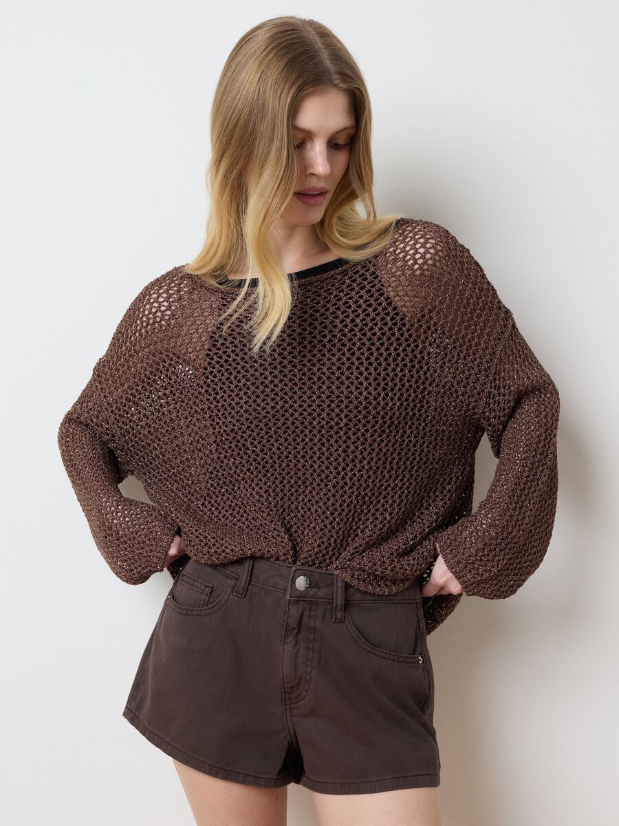 Les Copains Brown Mesh Sweater_0