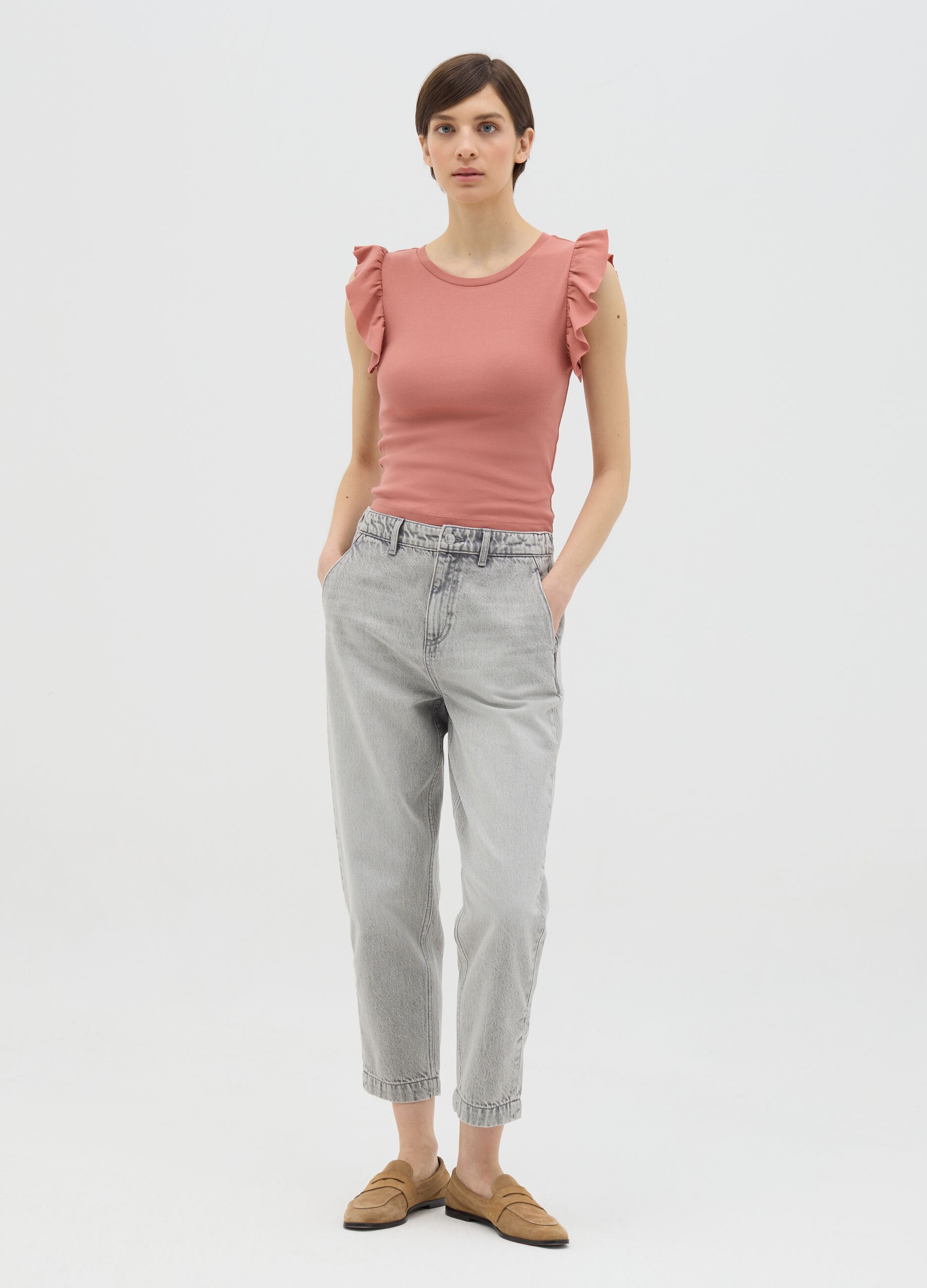 Pink T-shirt with ruffle sleeves by Ovs