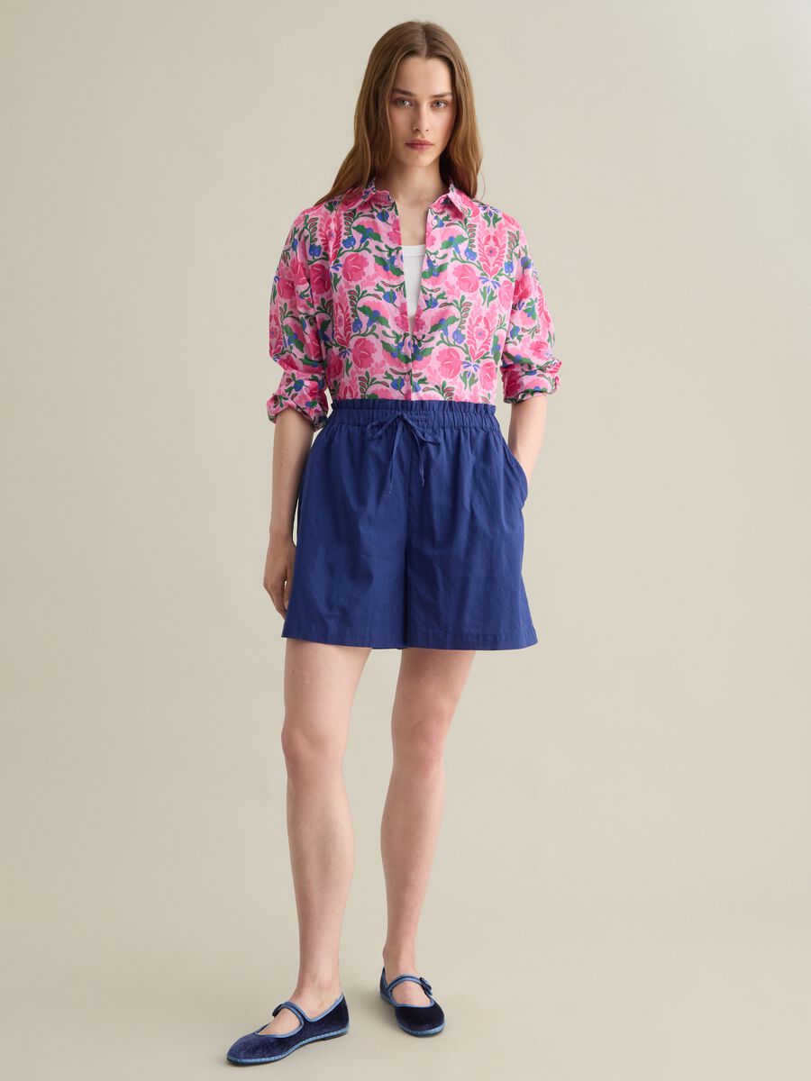 Cotton Shirt with Pink and Green Floral Print_1