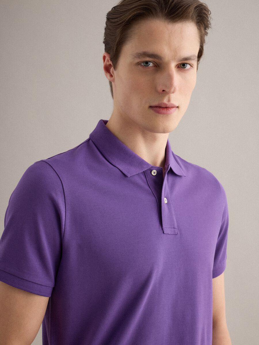 Polo a maniche corte in puro cotone viola regular fit_3