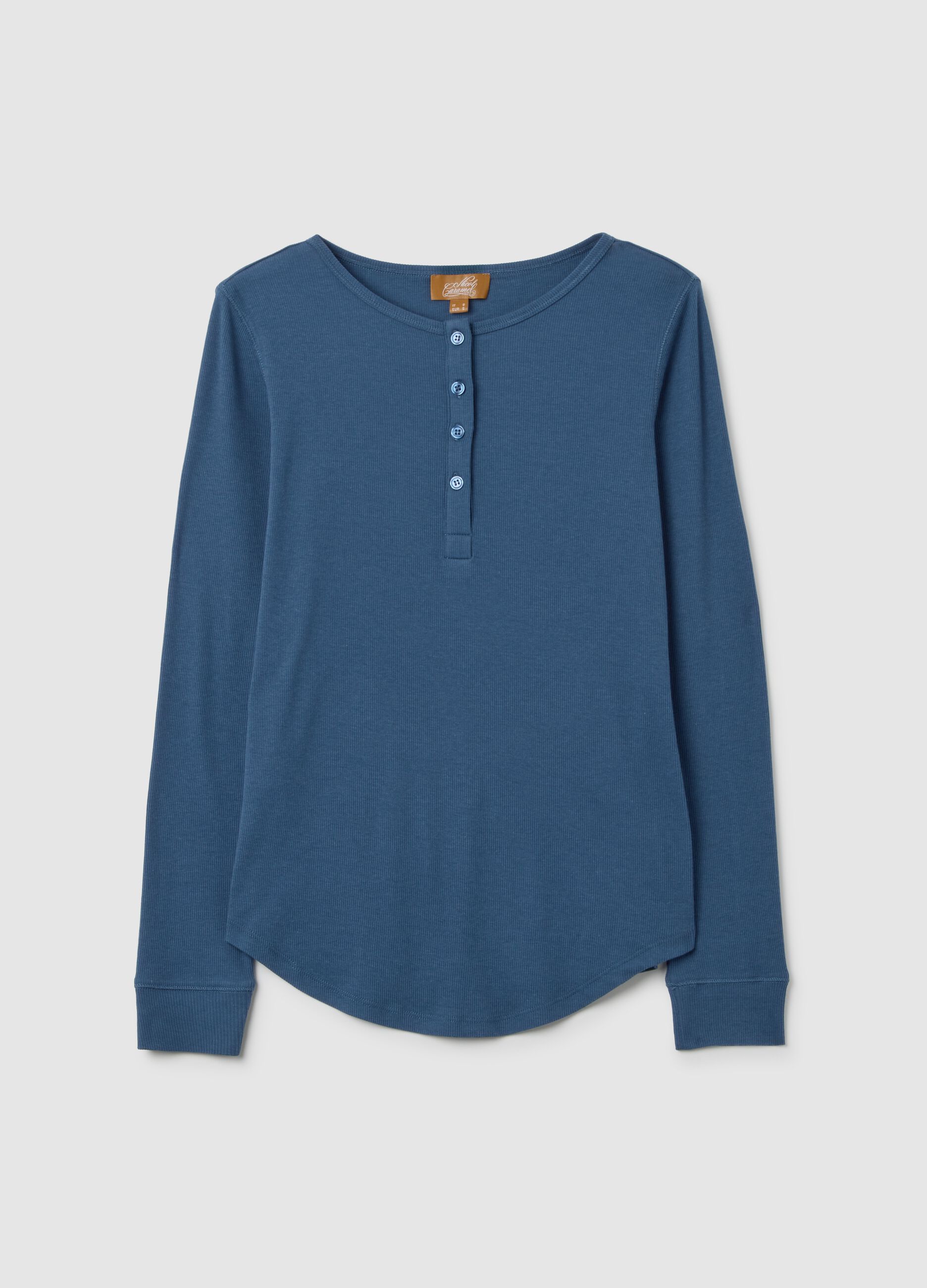 Long-sleeve blue maternity T-shirt with stretch fabric