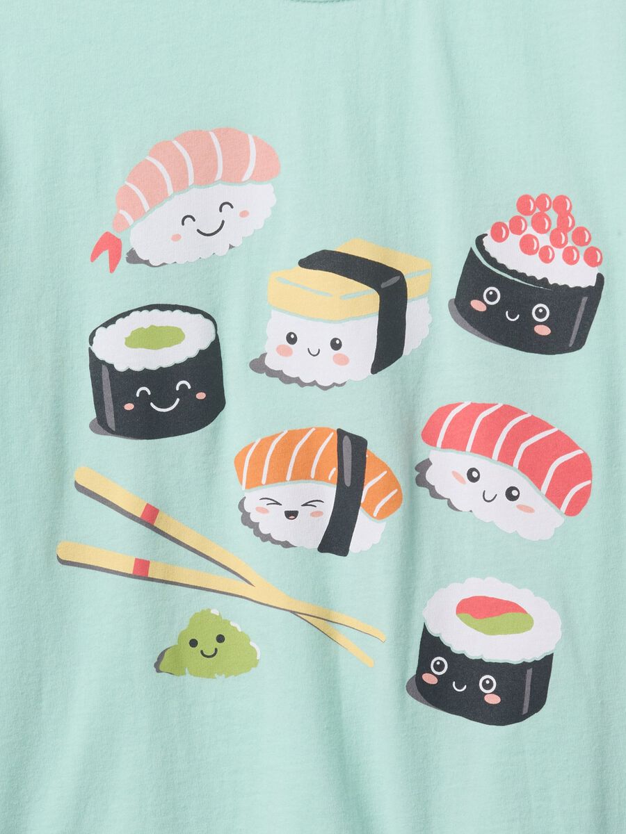 Green cotton T-shirt with sushi print_3