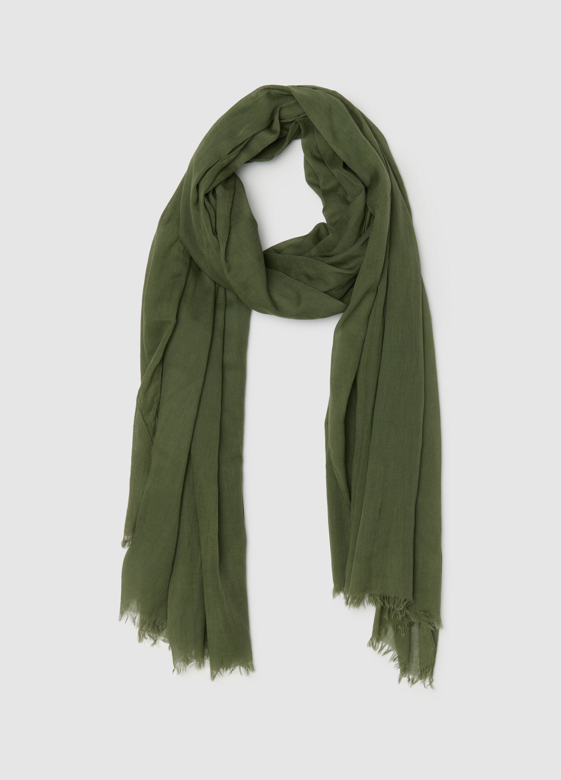 Sciarpa da uomo in puro cotone verde con frange