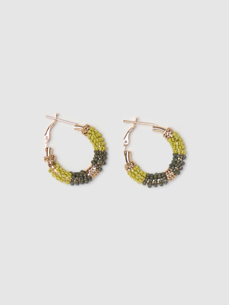Hoop earrings with green and yellow beads_0
