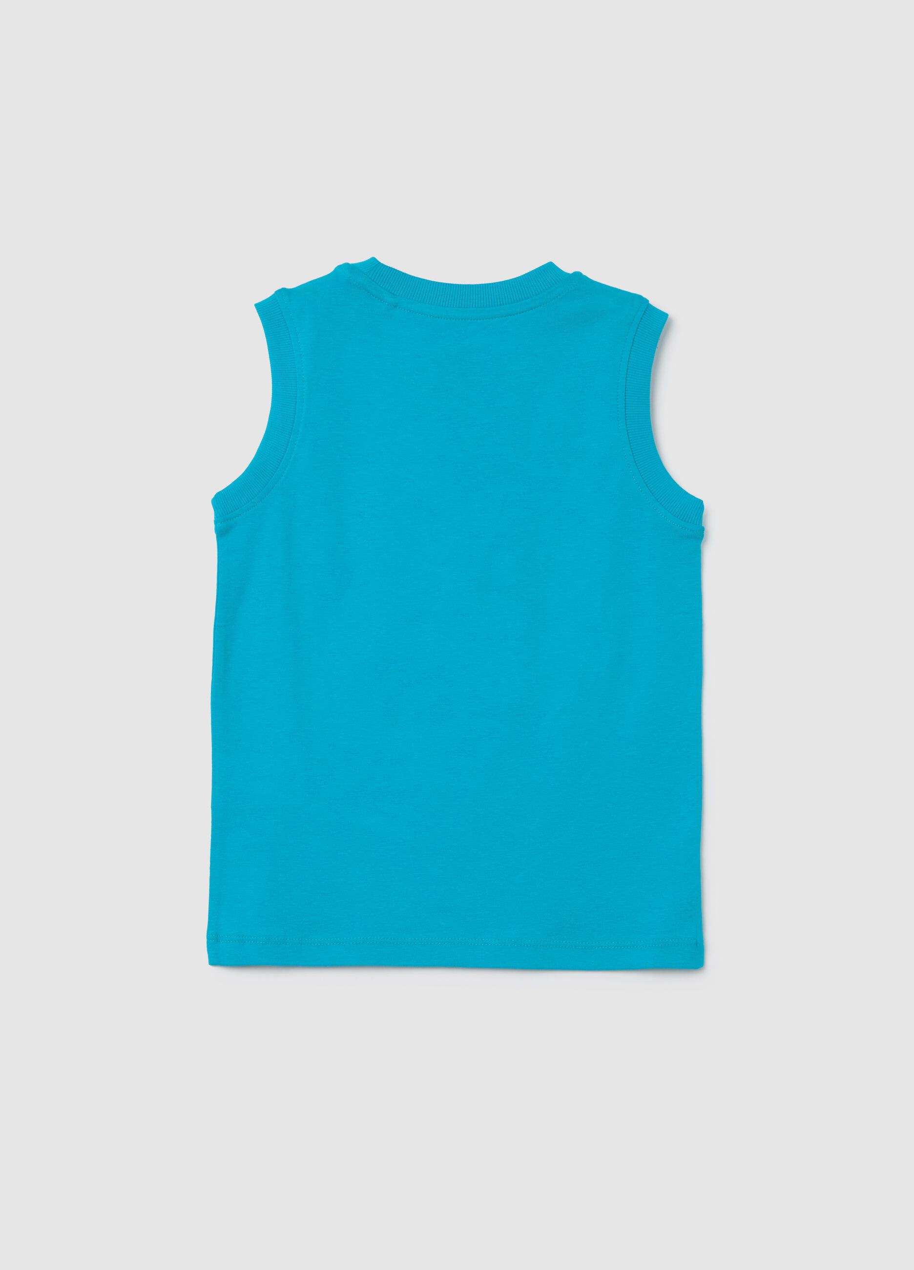 Canottiera da bambino in puro cotone azzurra regular fit con Looney Tunes
